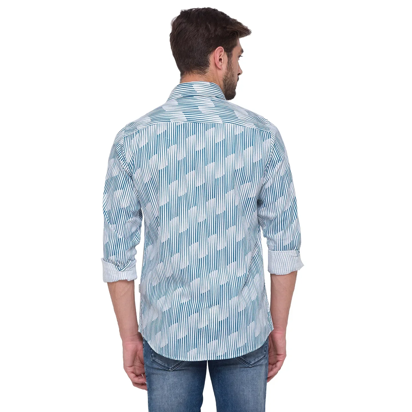 White Slim Straight Fit Regular Collar Long Sleeves Cotton Men's Shirt by Being Human Clothing - Image 2