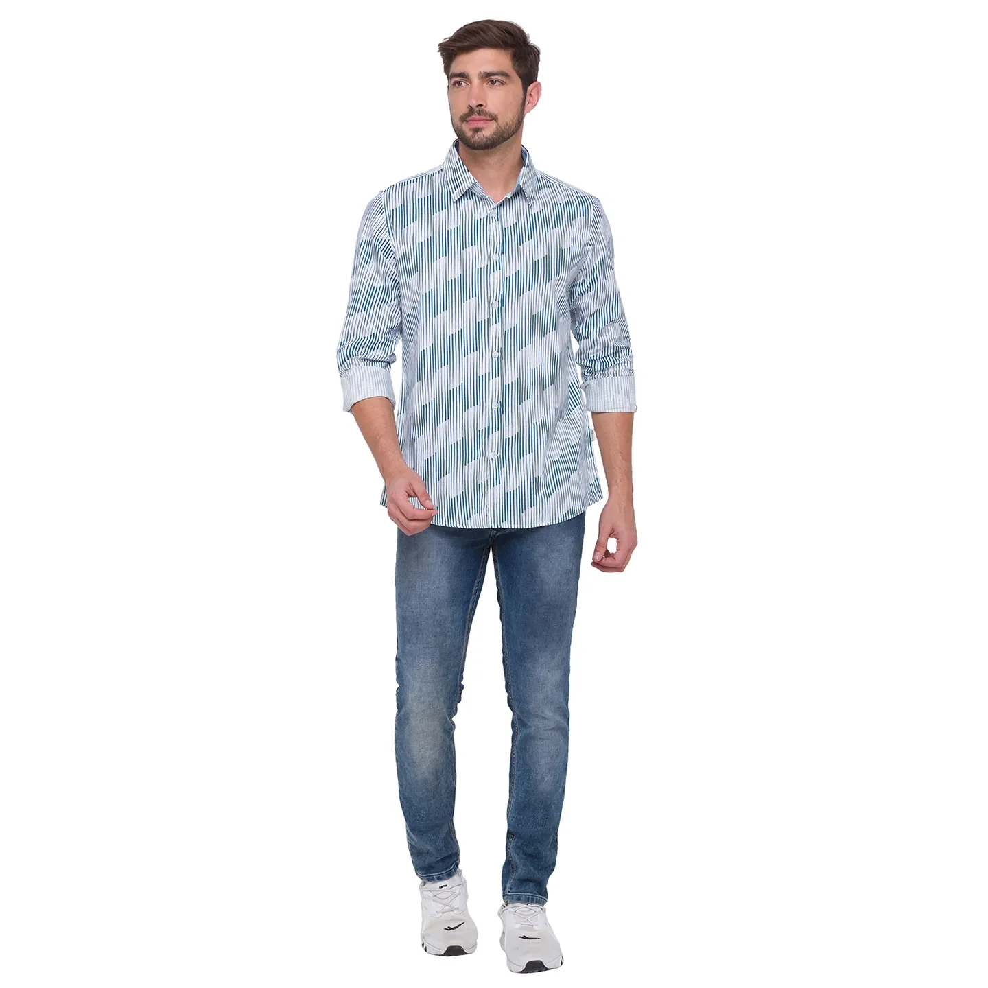 White Slim Straight Fit Regular Collar Long Sleeves Cotton Men's Shirt by Being Human Clothing - Image 4