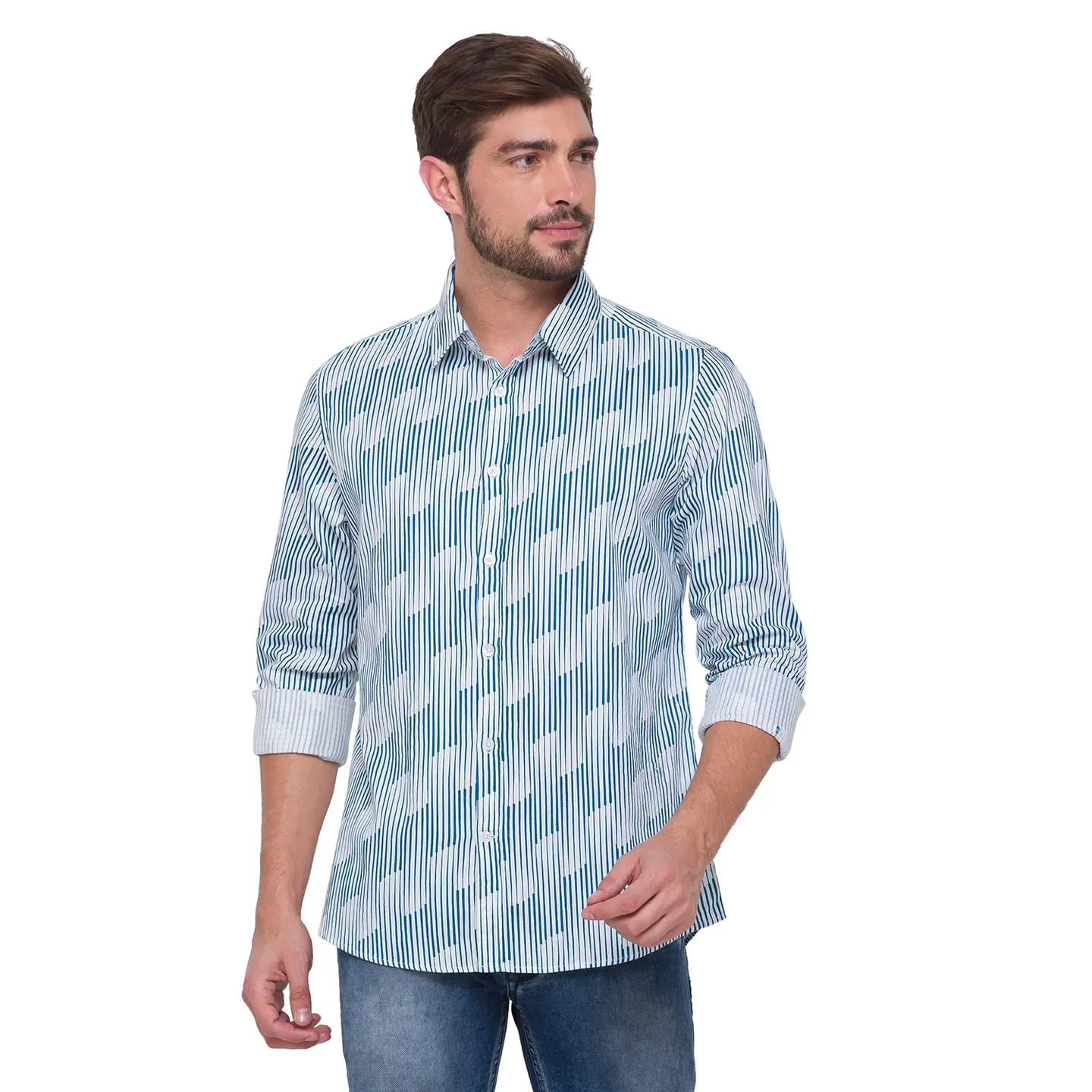 White Slim Straight Fit Regular Collar Long Sleeves Cotton Men's Shirt by Being Human Clothing - Image 5