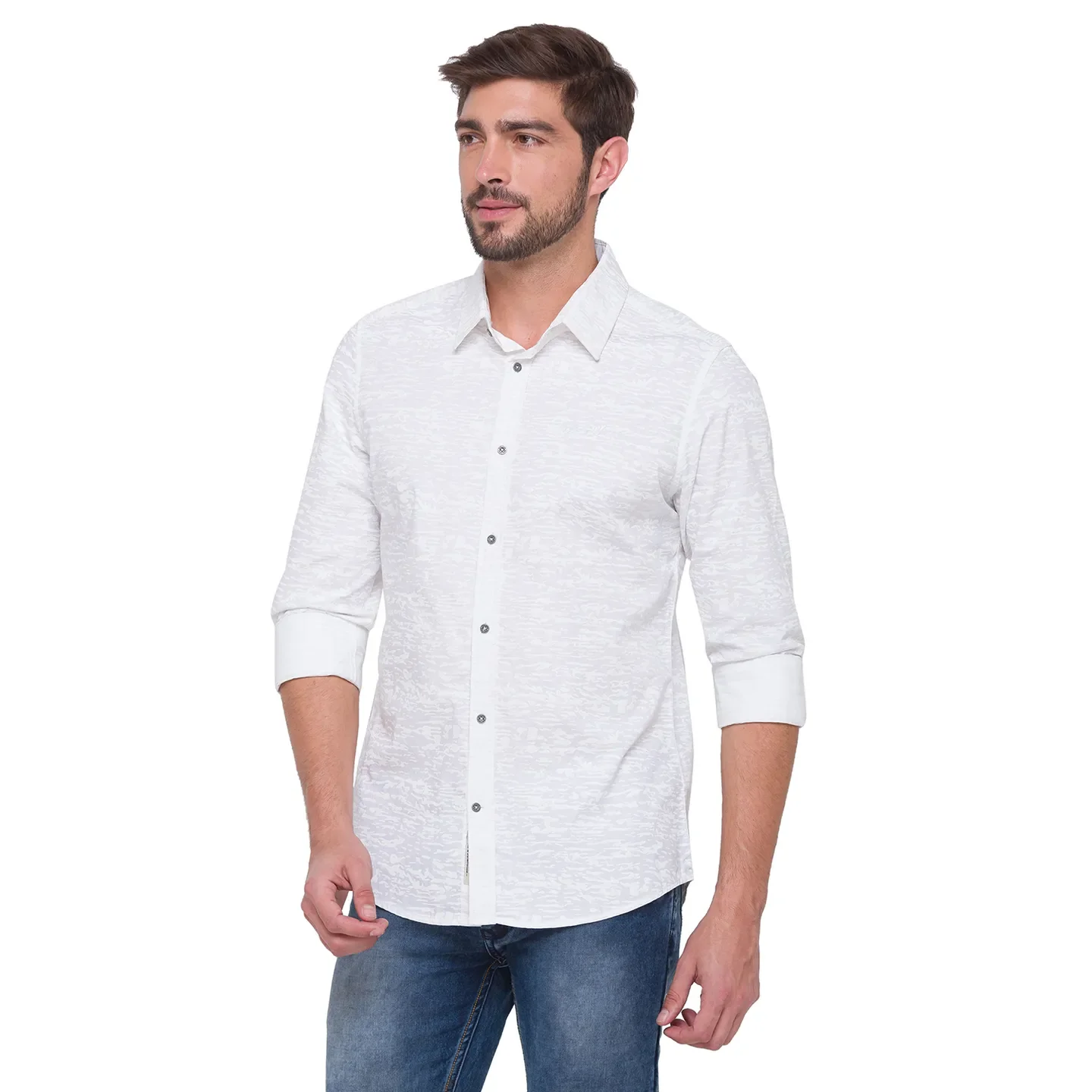White Slim Straight Fit Men's Long Sleeves Shirt by Being Human Clothing - Image 3