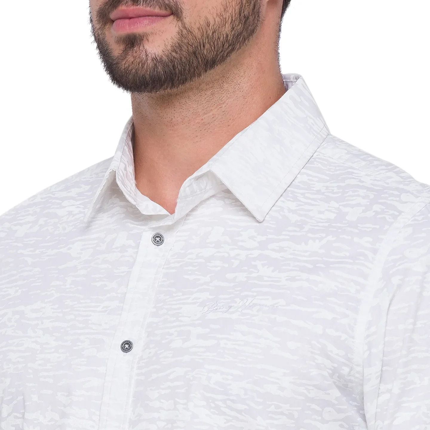 White Slim Straight Fit Men's Long Sleeves Shirt by Being Human Clothing - Image 4
