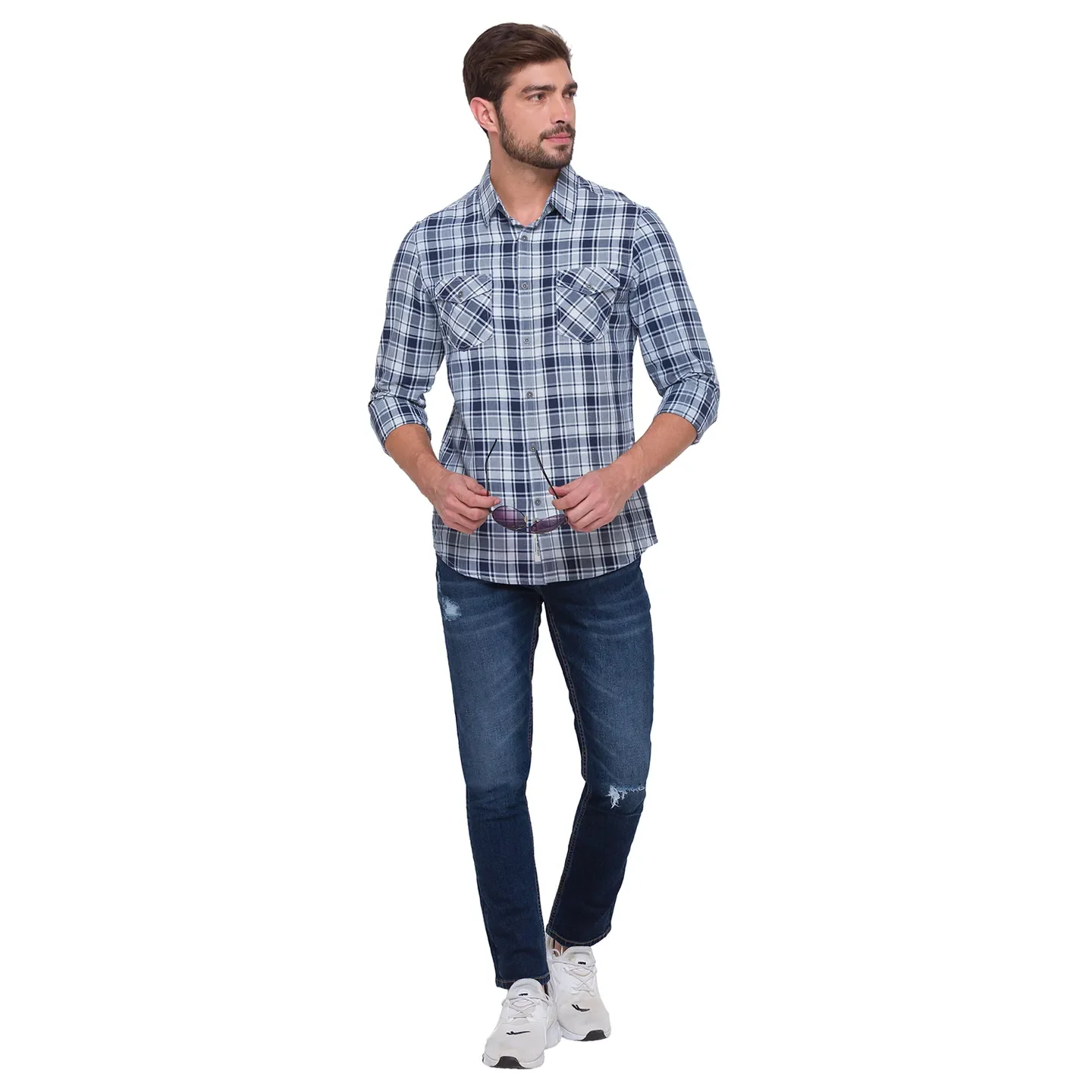 White Slim Straight Fit Men's Long Sleeves Shirt by Being Human Clothing