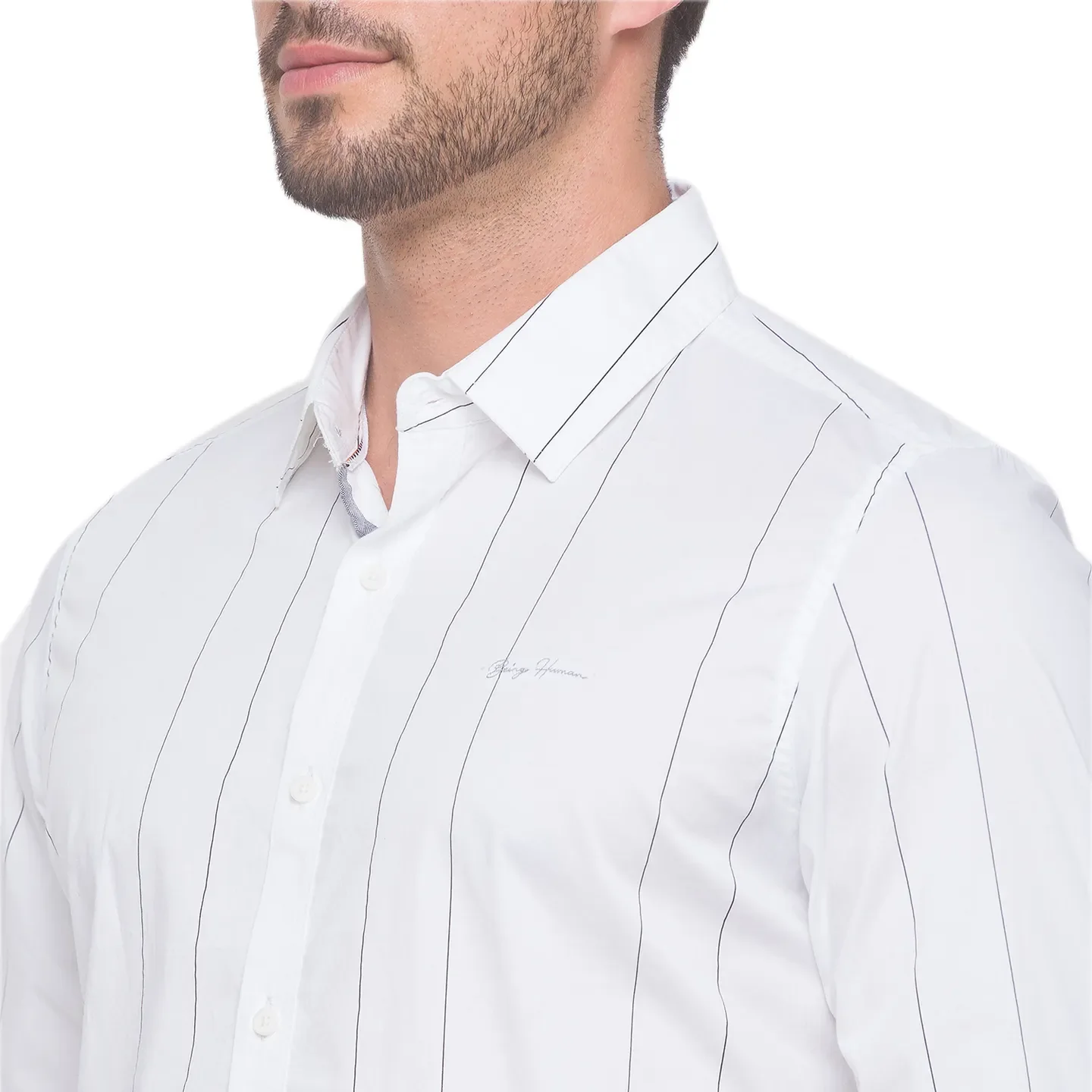 White Slim Straight Fit Regular Collar Long Sleeves Cotton Men's Shirt by Being Human Clothing