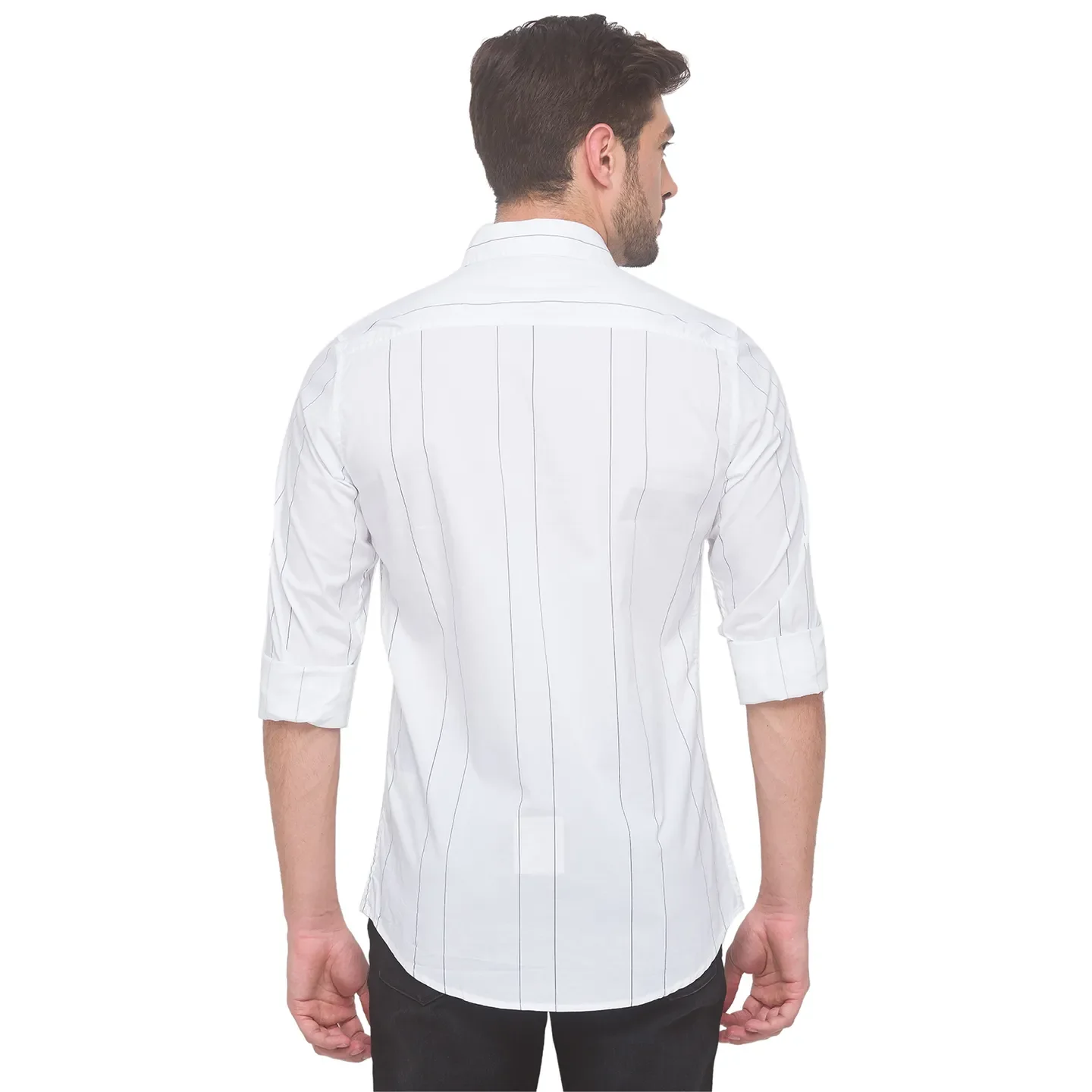White Slim Straight Fit Regular Collar Long Sleeves Cotton Men's Shirt by Being Human Clothing - Image 2