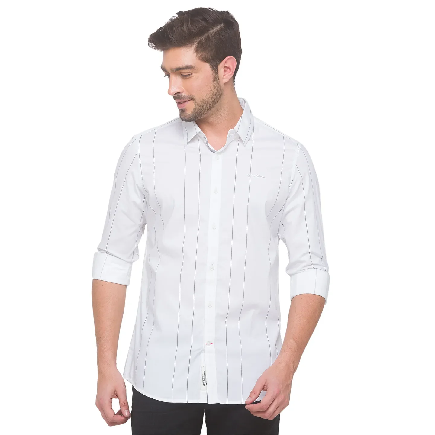 White Slim Straight Fit Regular Collar Long Sleeves Cotton Men's Shirt by Being Human Clothing - Image 4