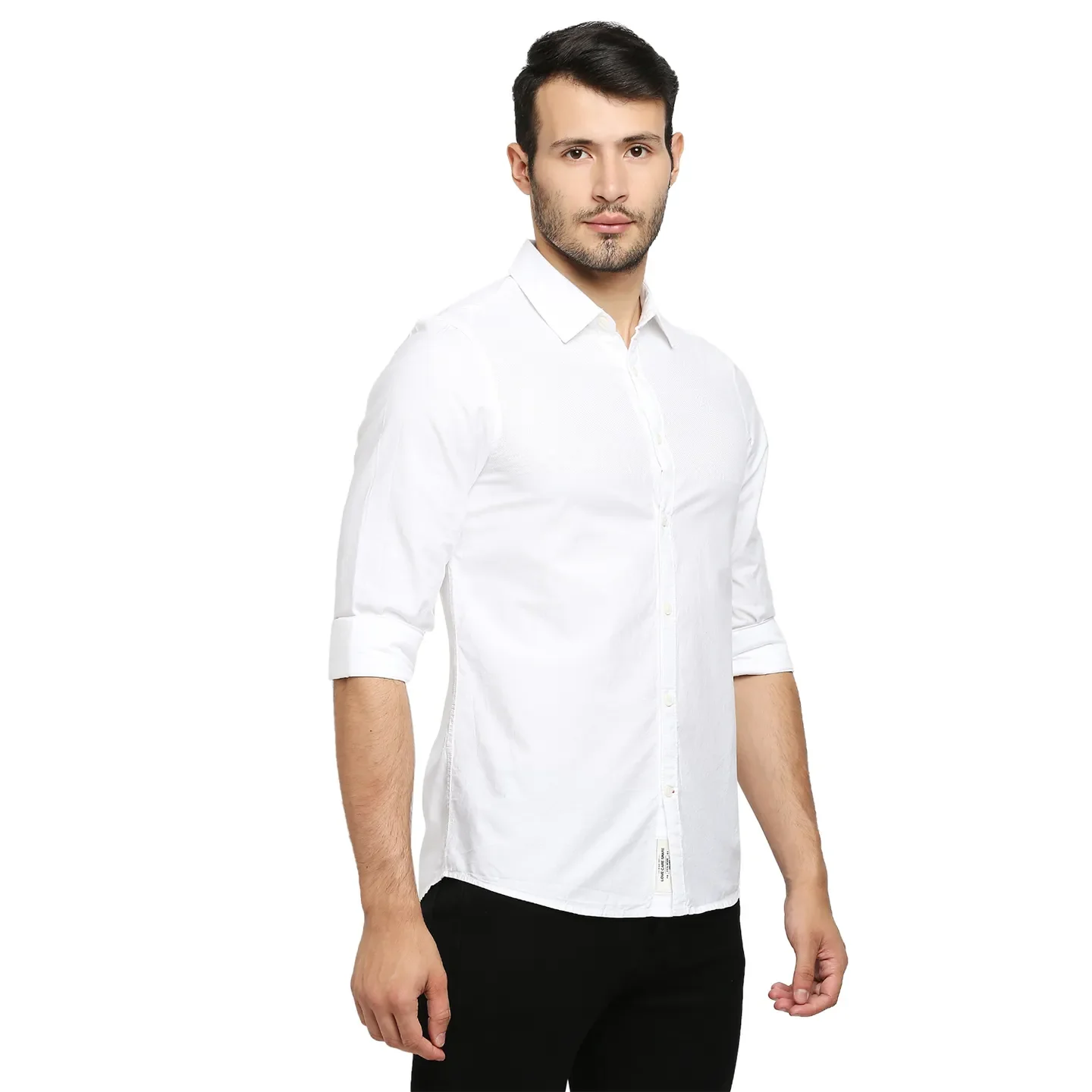 White Slim Straight Fit Regular Collar Long Sleeves Cotton Men's Shirt by Being Human Clothing - Image 3