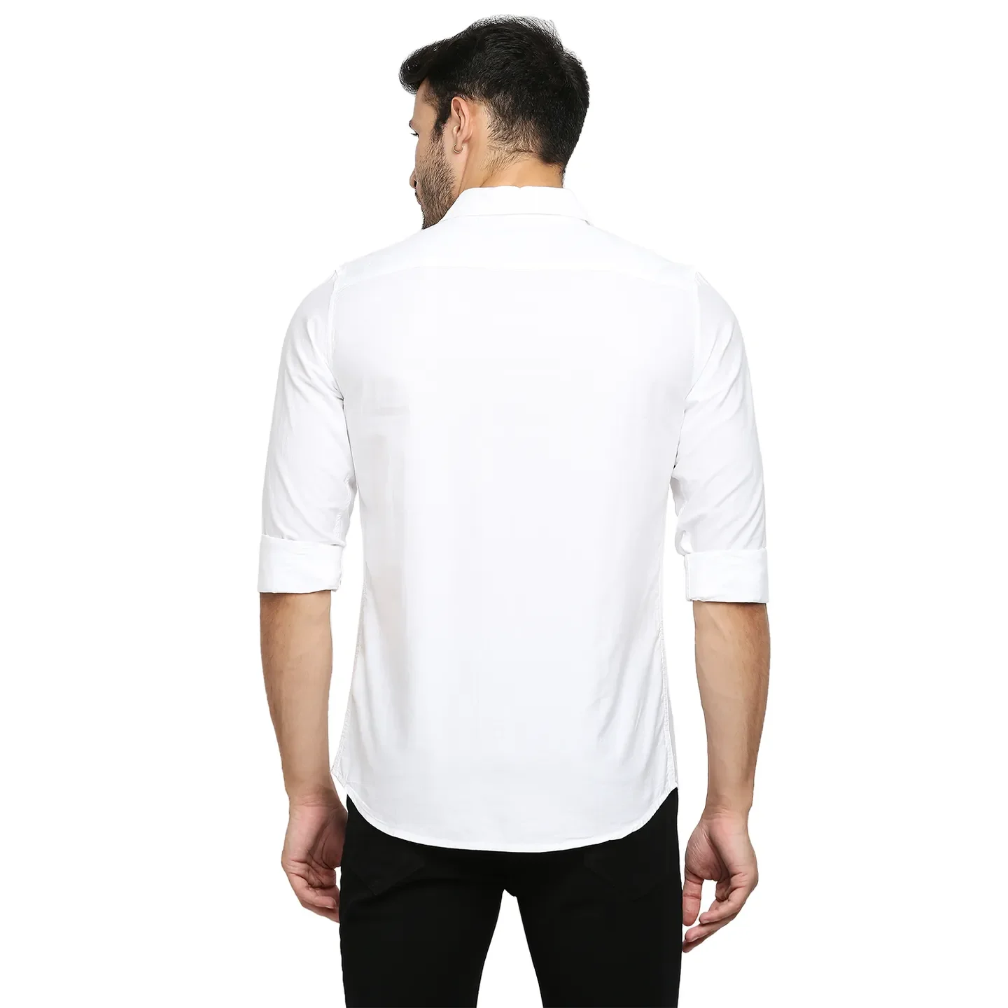 White Slim Straight Fit Regular Collar Long Sleeves Cotton Men's Shirt by Being Human Clothing - Image 4