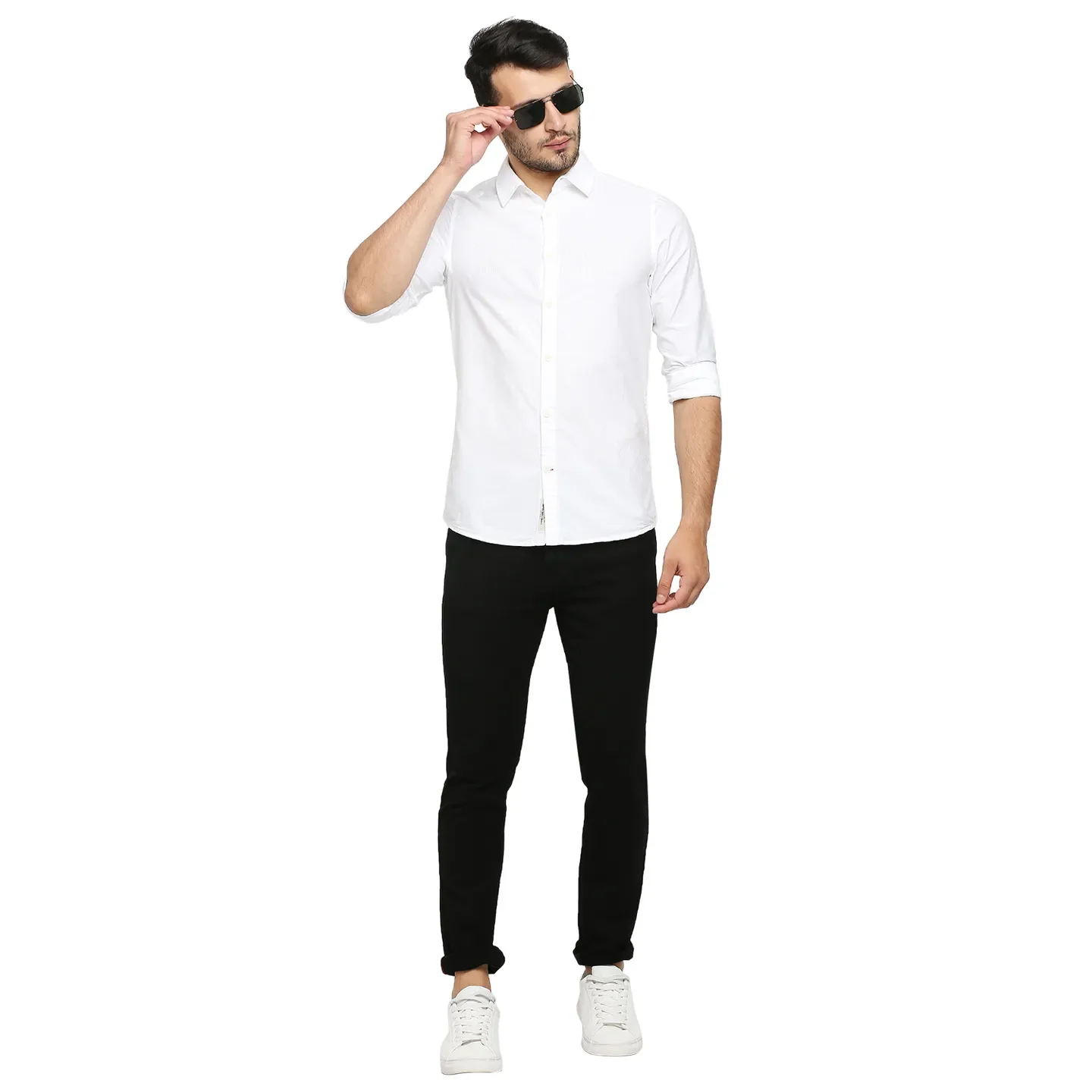 White Slim Straight Fit Regular Collar Long Sleeves Cotton Men's Shirt by Being Human Clothing - Image 6