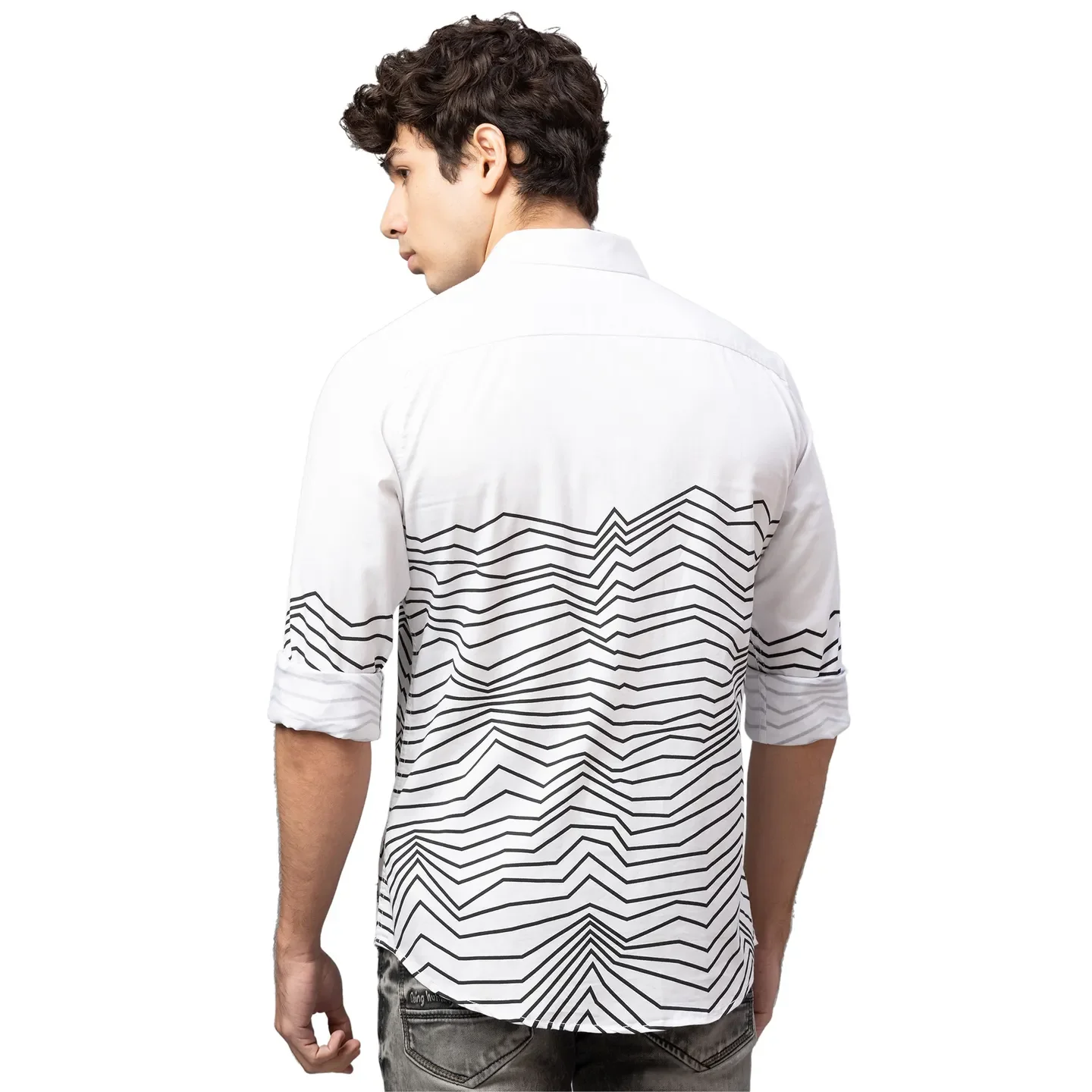 White Slim Straight Fit Regular Collar Long Sleeves Polyester Men's Shirt by Being Human Clothing - Image 3