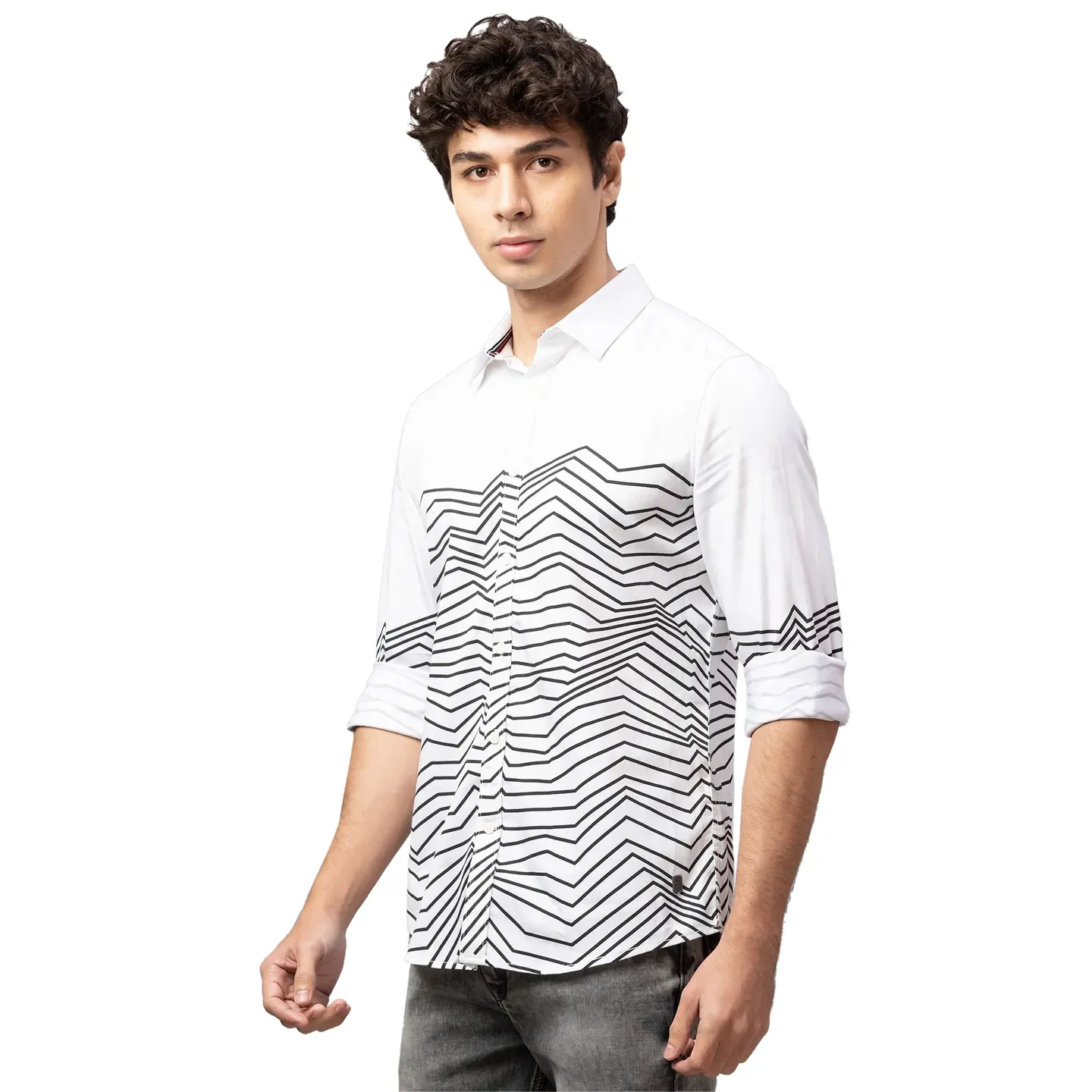 White Slim Straight Fit Regular Collar Long Sleeves Polyester Men's Shirt by Being Human Clothing - Image 4