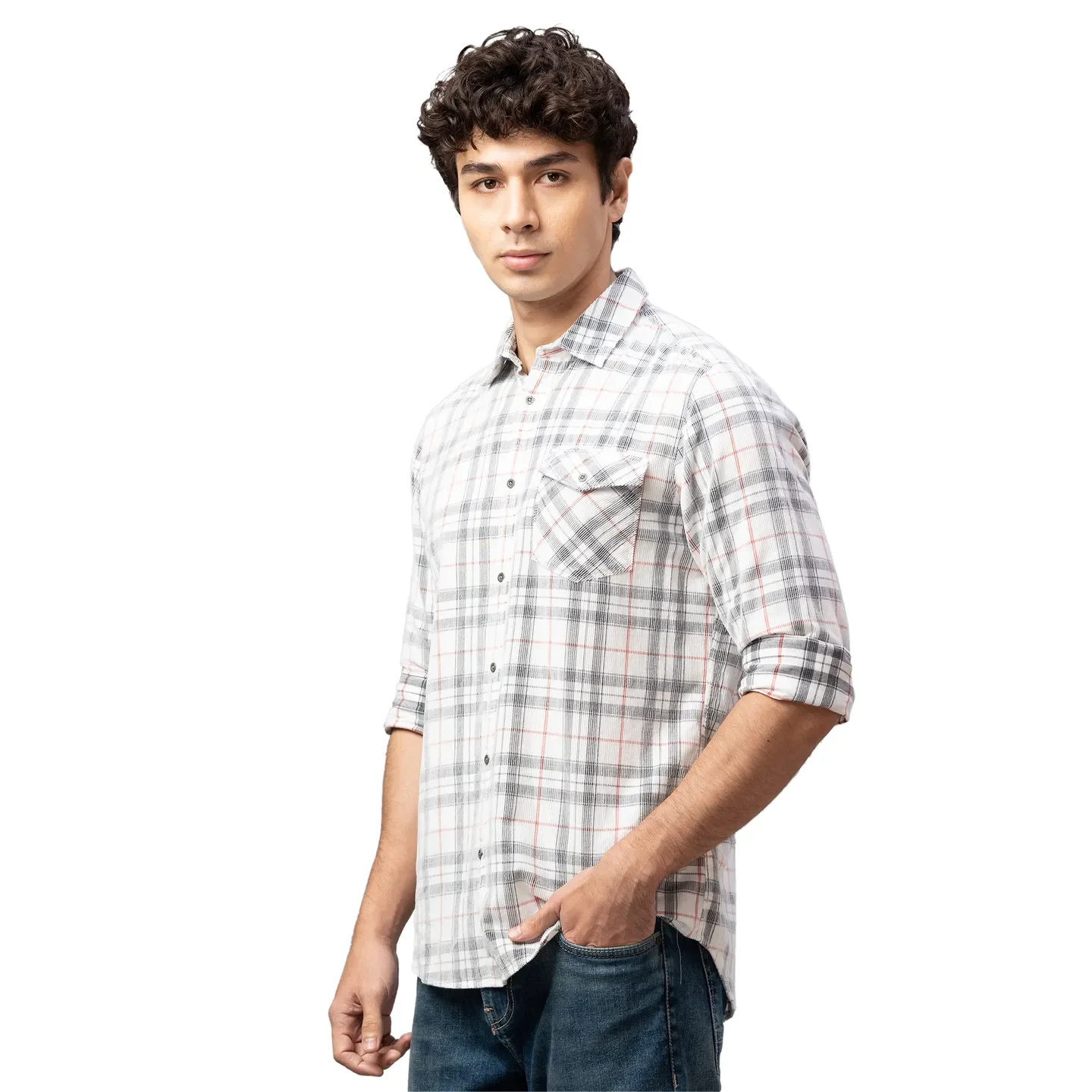 White Slim Straight Fit Regular Collar Long Sleeves Cotton Men's Shirt by Being Human Clothing - Image 4