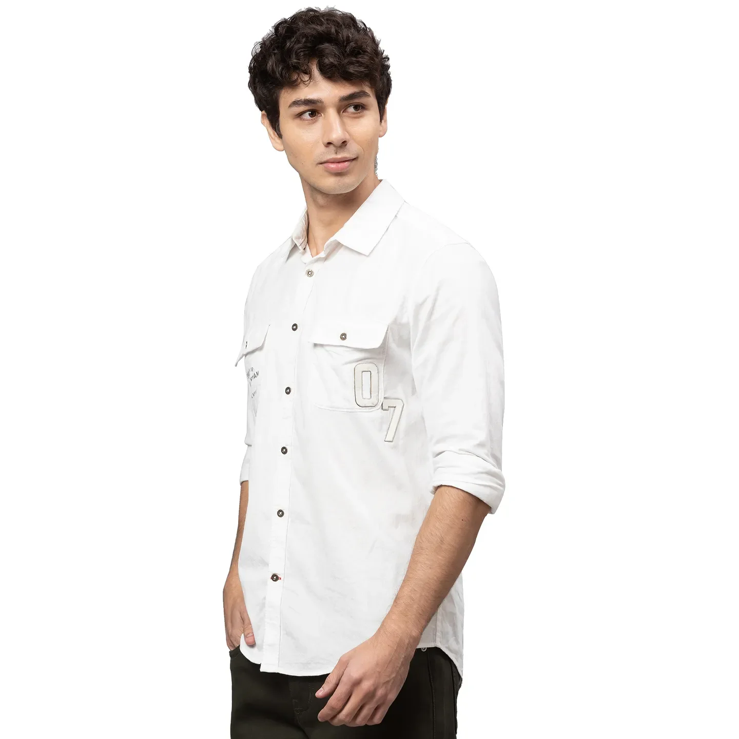 White Slim Straight Fit Regular Collar Long Sleeves Cotton Men's Shirt by Being Human Clothing - Image 4