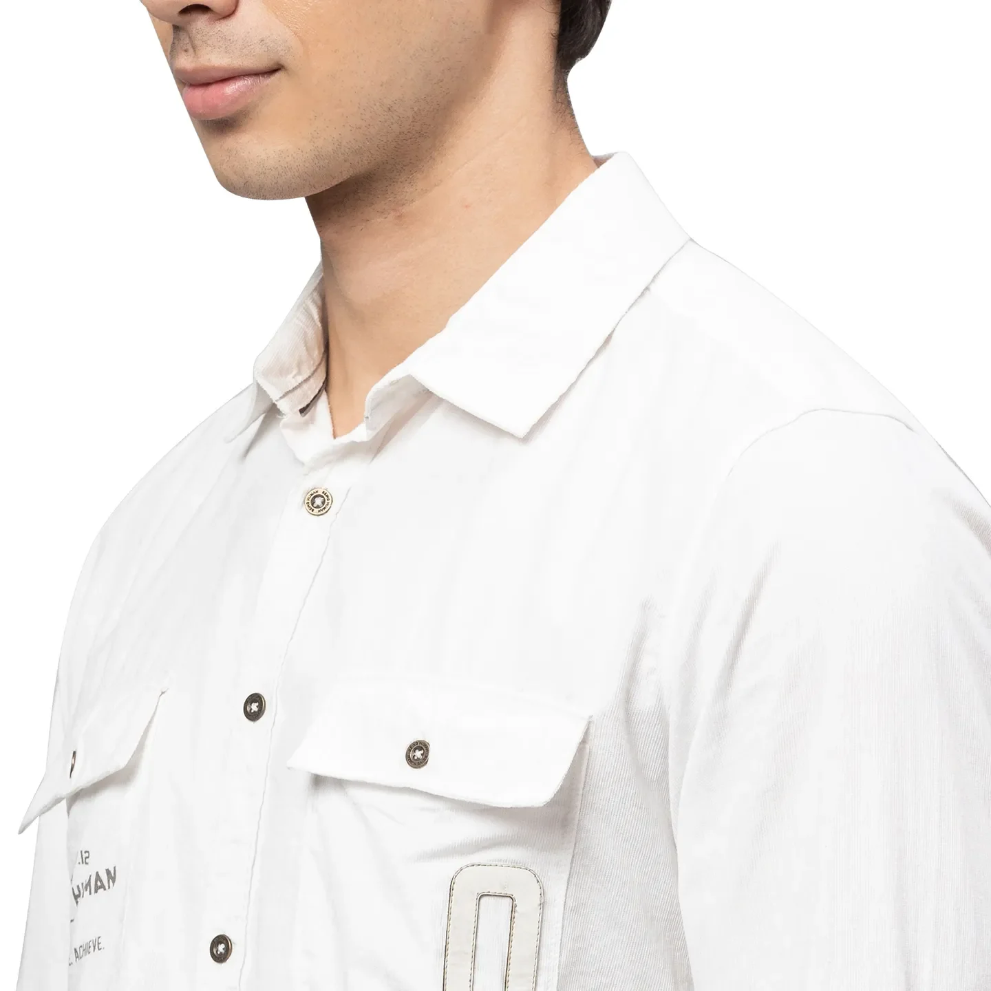 White Slim Straight Fit Regular Collar Long Sleeves Cotton Men's Shirt by Being Human Clothing - Image 5