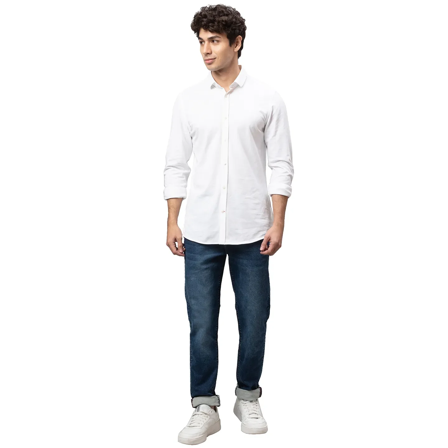 White Slim Straight Fit Regular Collar Long Sleeves Cotton Men's Shirt by Being Human Clothing - Image 2
