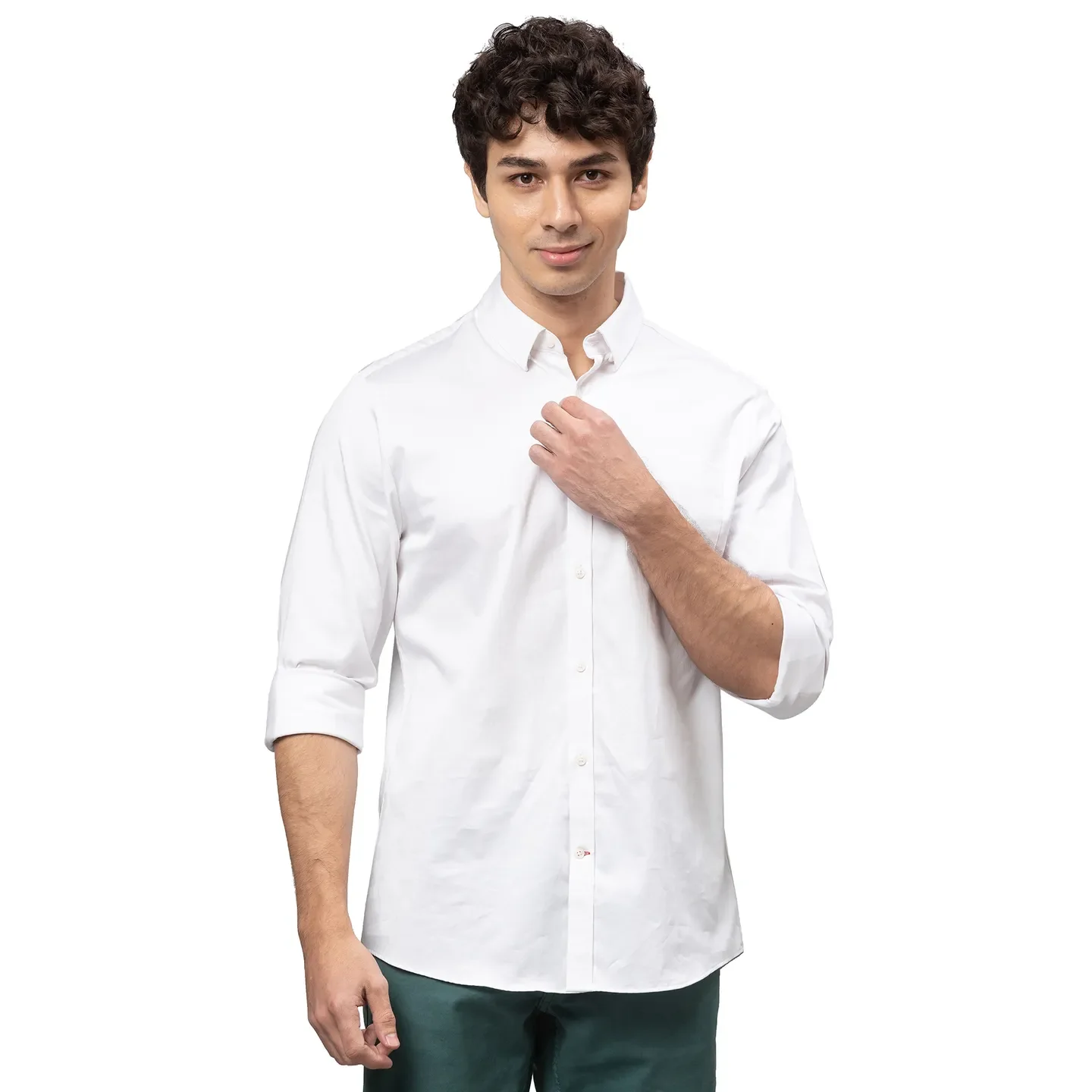 White Slim Straight Fit Regular Collar Long Sleeves Cotton Men's Shirt by Being Human Clothing