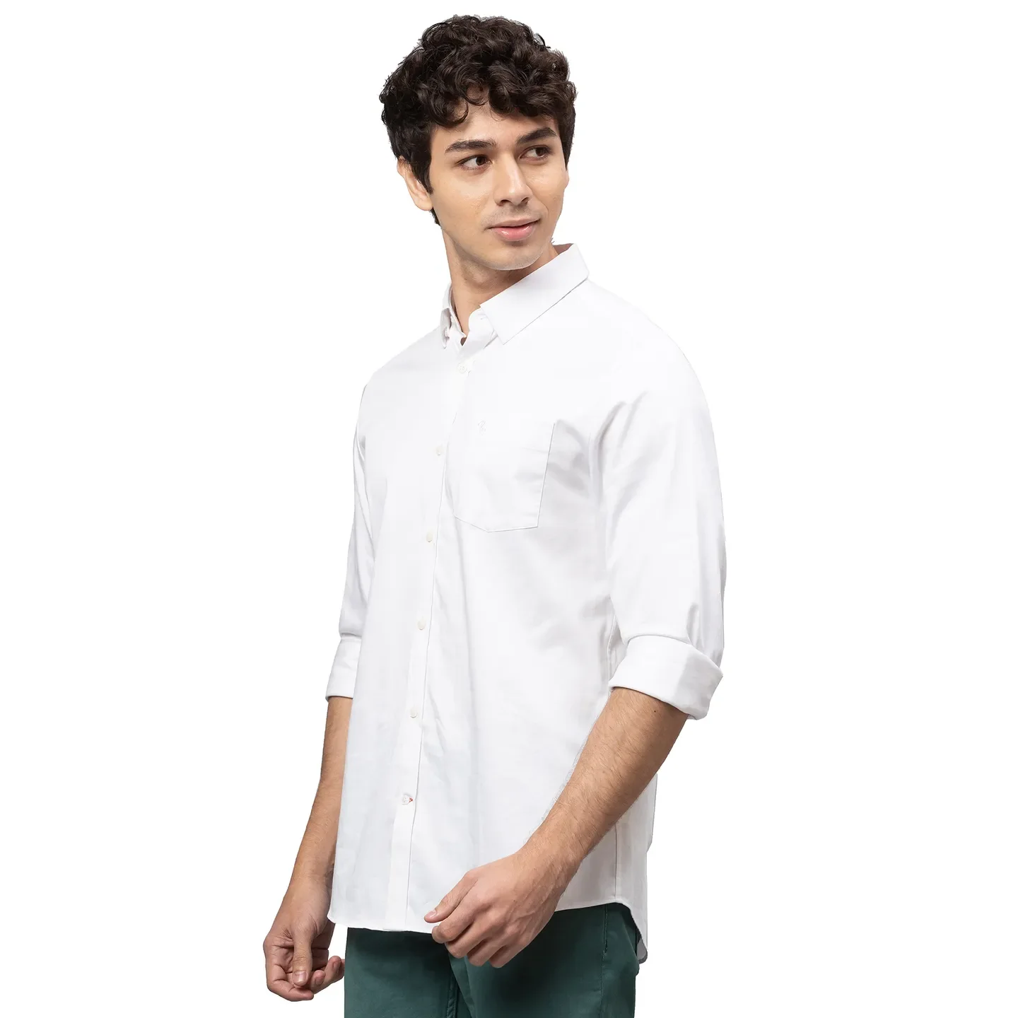 White Slim Straight Fit Regular Collar Long Sleeves Cotton Men's Shirt by Being Human Clothing - Image 4