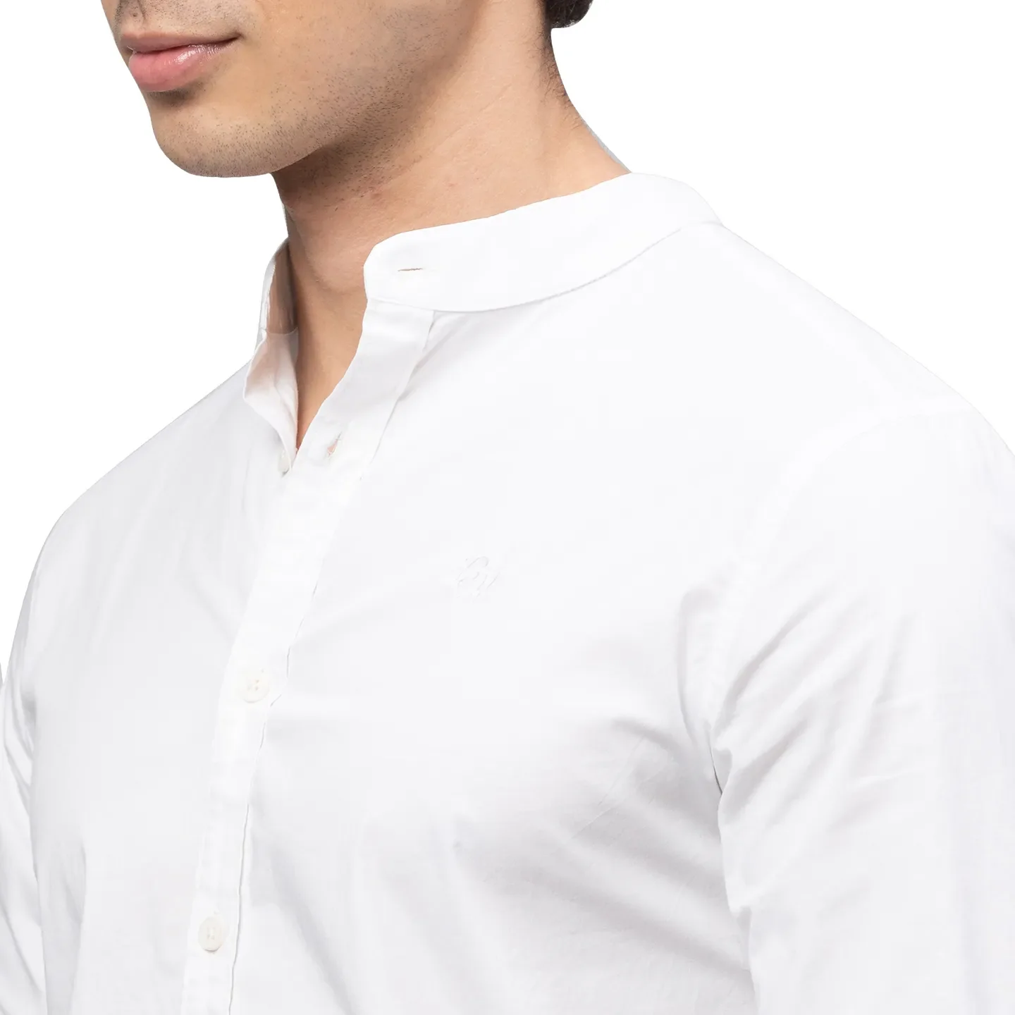 White Skinny Straight Fit Mandarin Collar Long Sleeves Cotton Men's Shirt by Being Human Clothing - Image 4