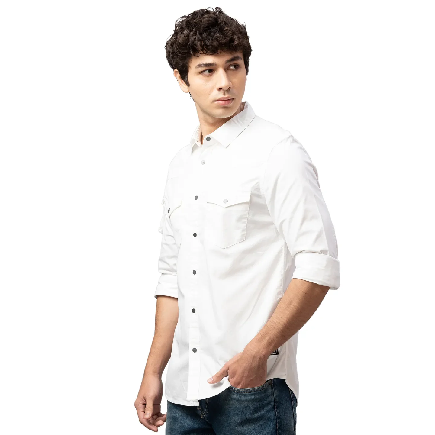 White Slim Straight Fit Regular Collar Long Sleeves Cotton Men's Shirt by Being Human Clothing - Image 3