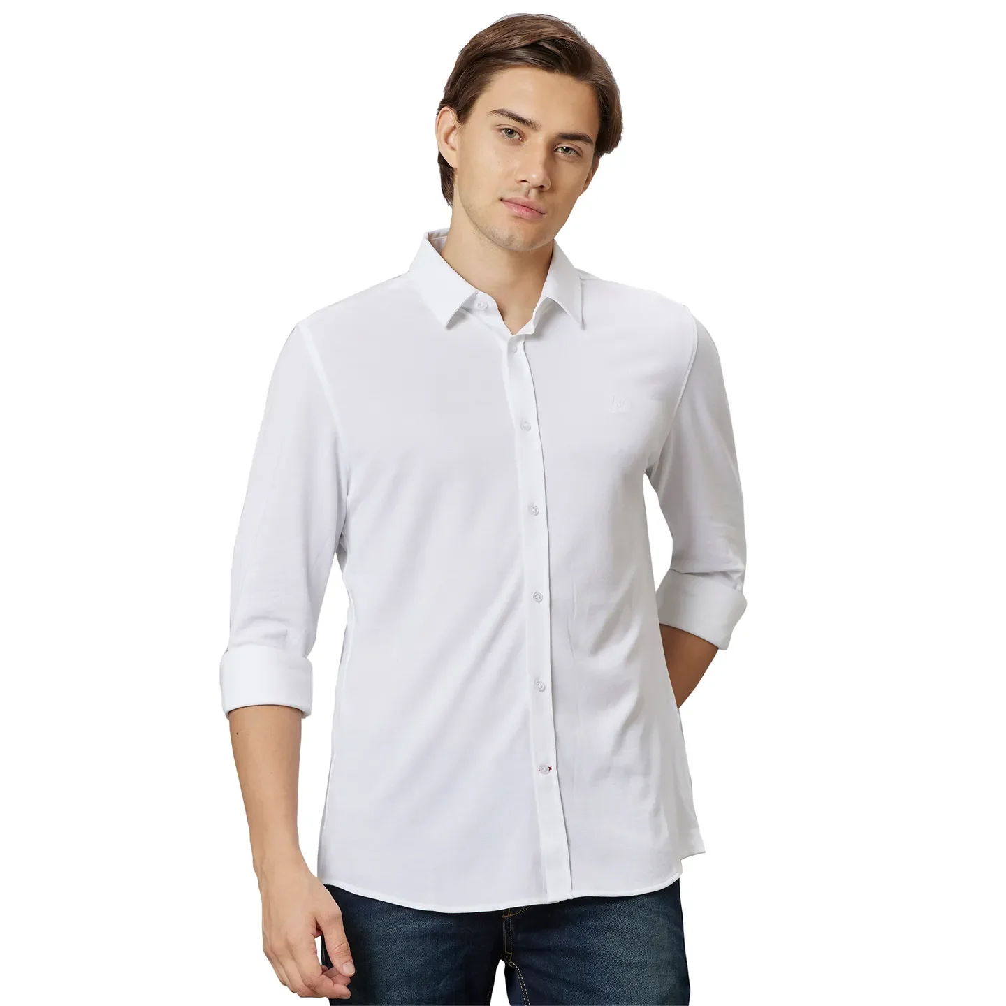 White Super Slim Fit Regular Collar Men's Shirt by Being Human Clothing