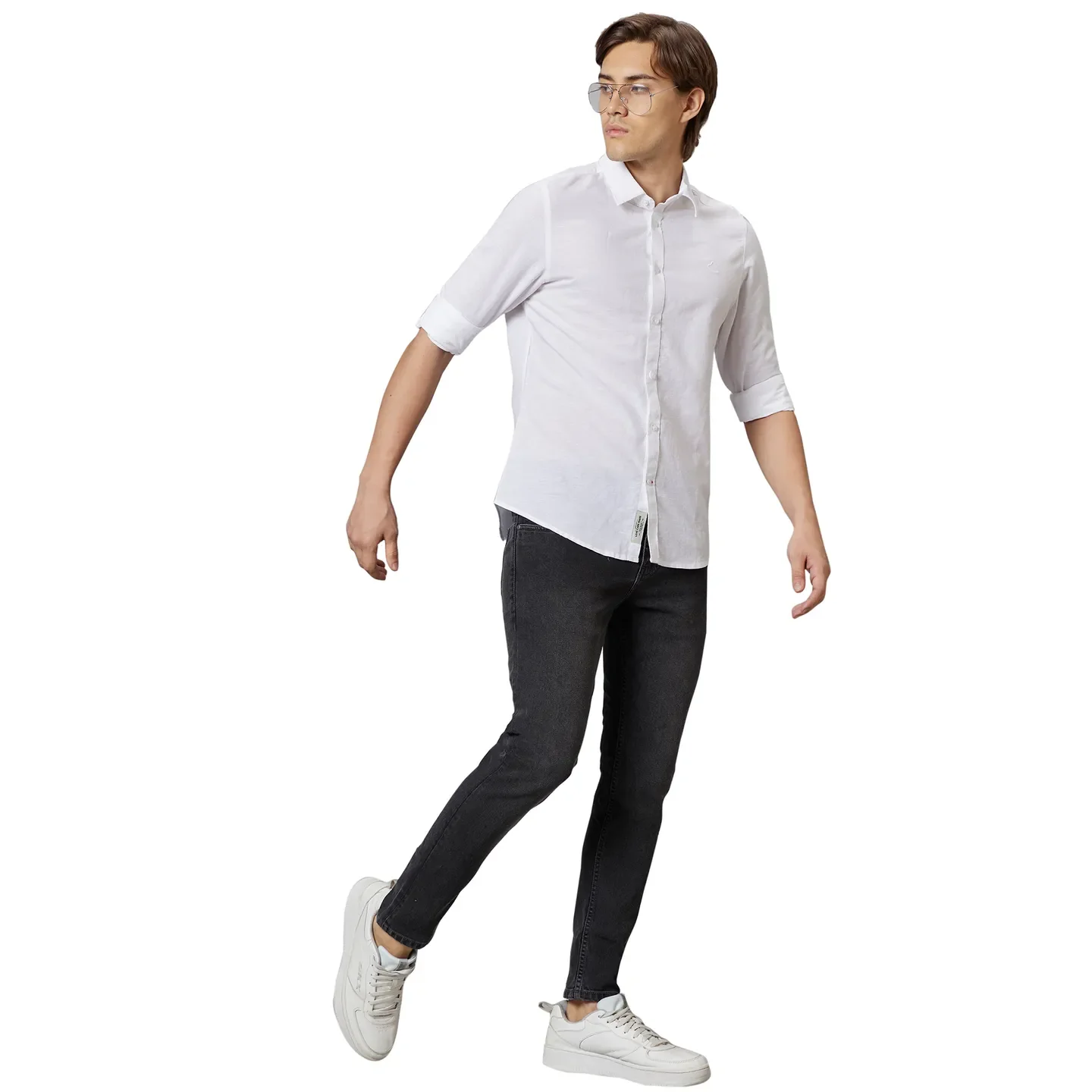 White Slim Straight Fit Regular Collar Long Sleeves Cotton Men's Shirt by Being Human Clothing - Image 5