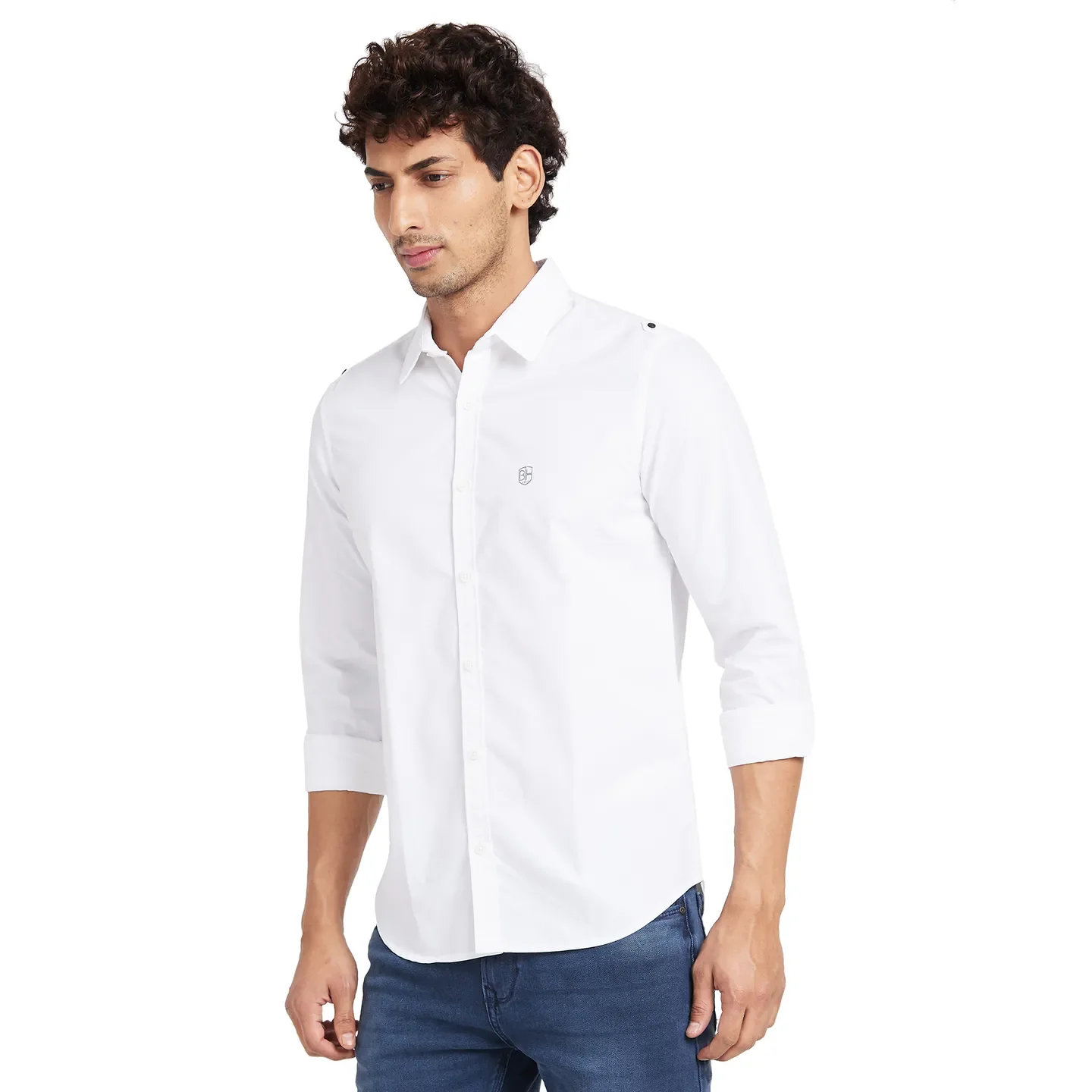 White Slim Straight Fit Regular Collar Long Sleeves Men's Shirt by Being Human Clothing - Image 3