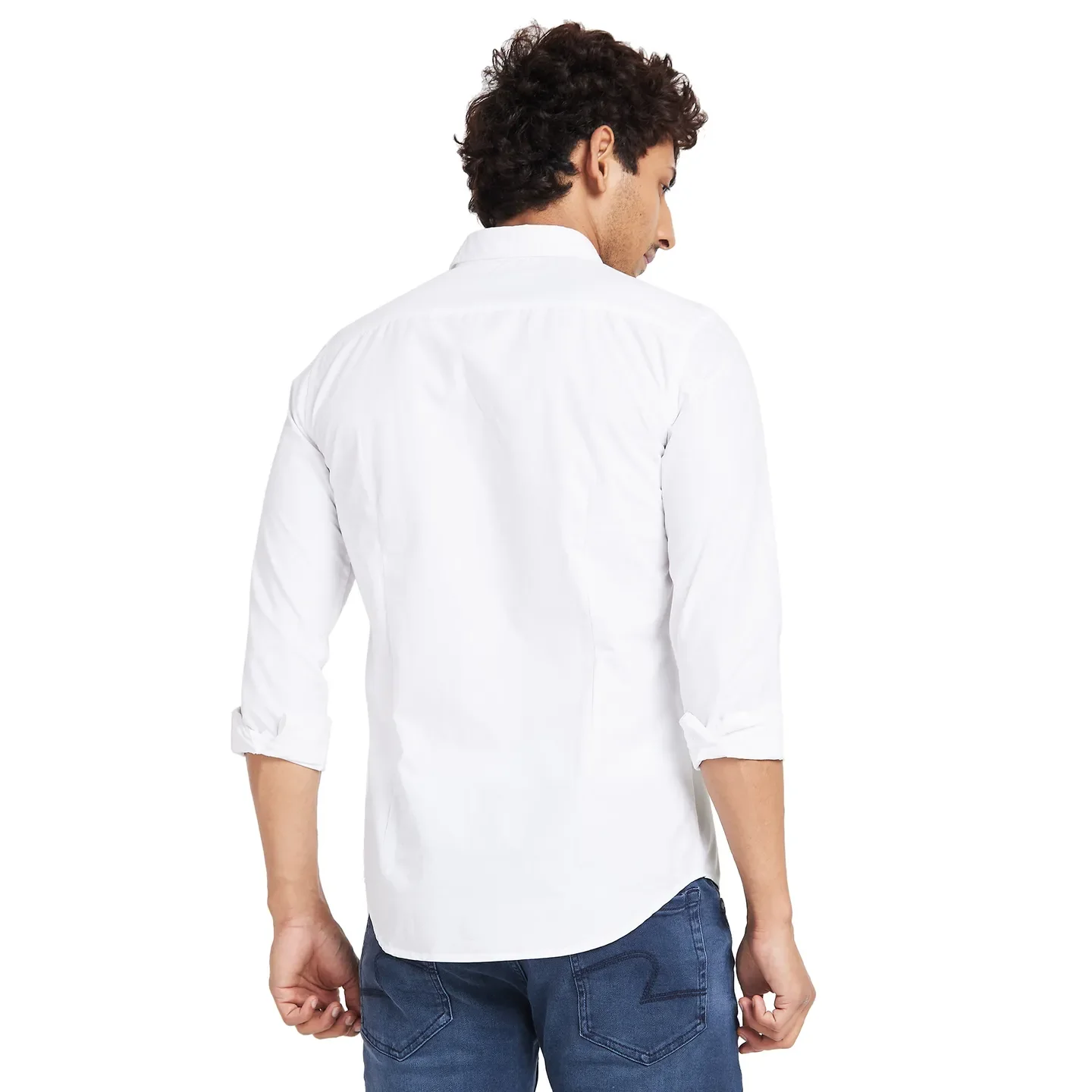 White Slim Straight Fit Regular Collar Long Sleeves Men's Shirt by Being Human Clothing - Image 4