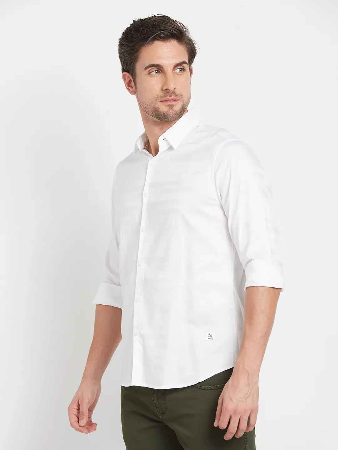 White Slim Straight Fit Regular Collar Long Sleeves Men's Shirt by Being Human Clothing - Image 3