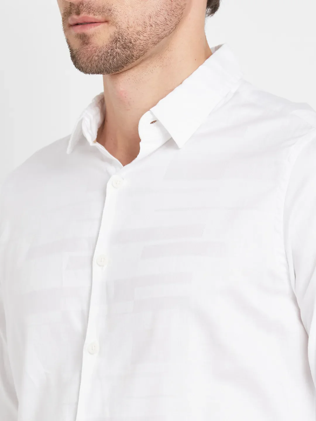 White Slim Straight Fit Regular Collar Long Sleeves Men's Shirt by Being Human Clothing - Image 4