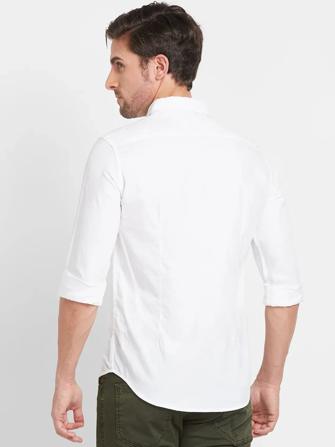 White Slim Straight Fit Regular Collar Long Sleeves Men's Shirt by Being Human Clothing - Image 2