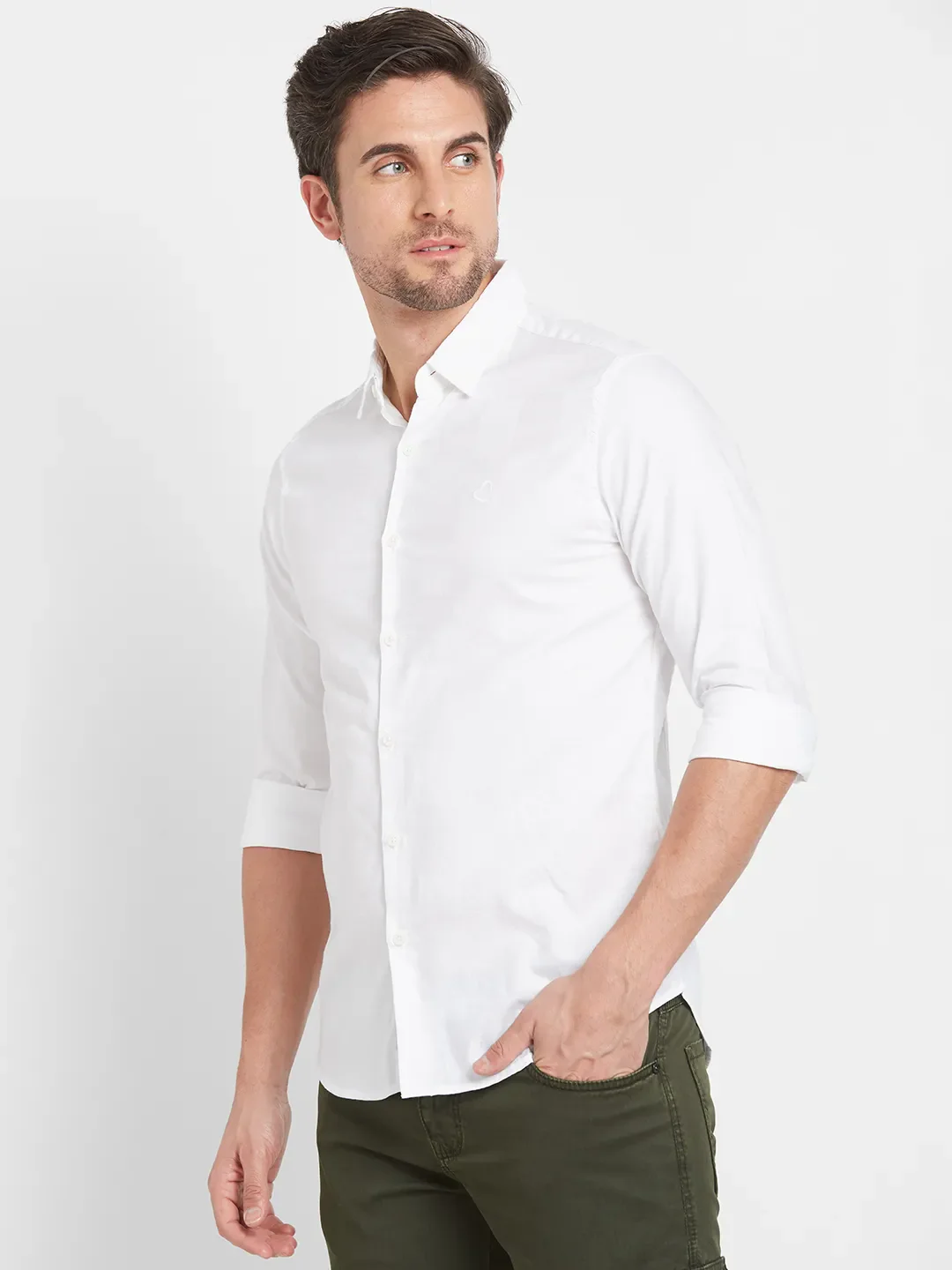 White Slim Straight Fit Regular Collar Long Sleeves Men's Shirt by Being Human Clothing - Image 3
