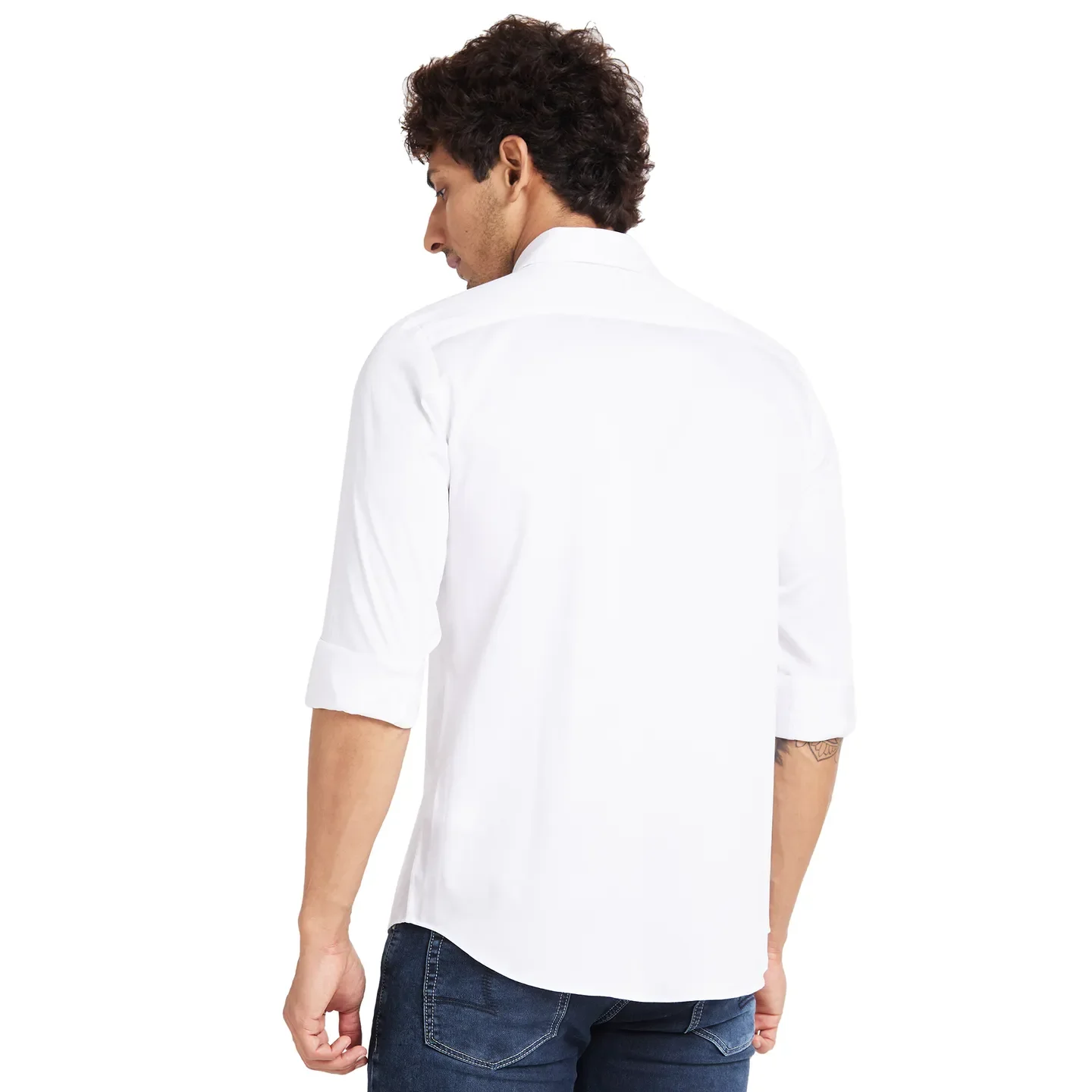 White Slim Straight Fit Regular Collar Long Sleeves Men's Shirt by Being Human Clothing - Image 4