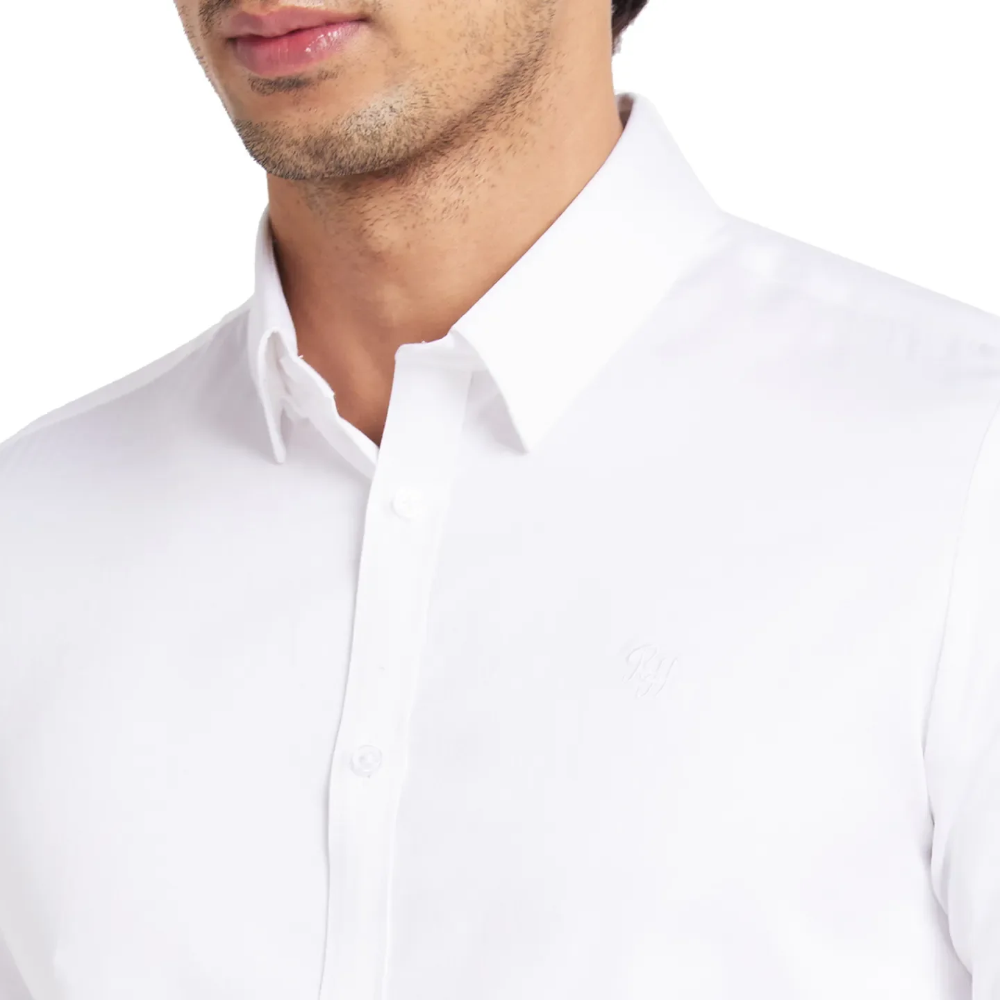 White Slim Straight Fit Regular Collar Long Sleeves Men's Shirt by Being Human Clothing - Image 5