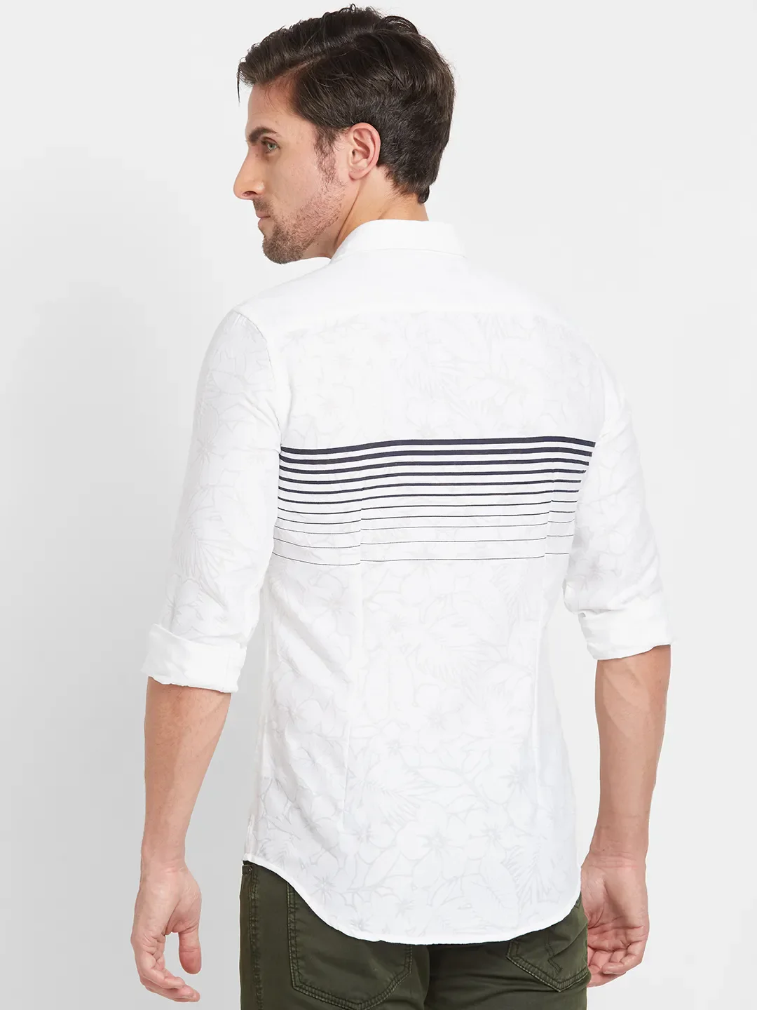 White Slim Straight Fit Regular Collar Long Sleeves Men's Shirt by Being Human Clothing - Image 3