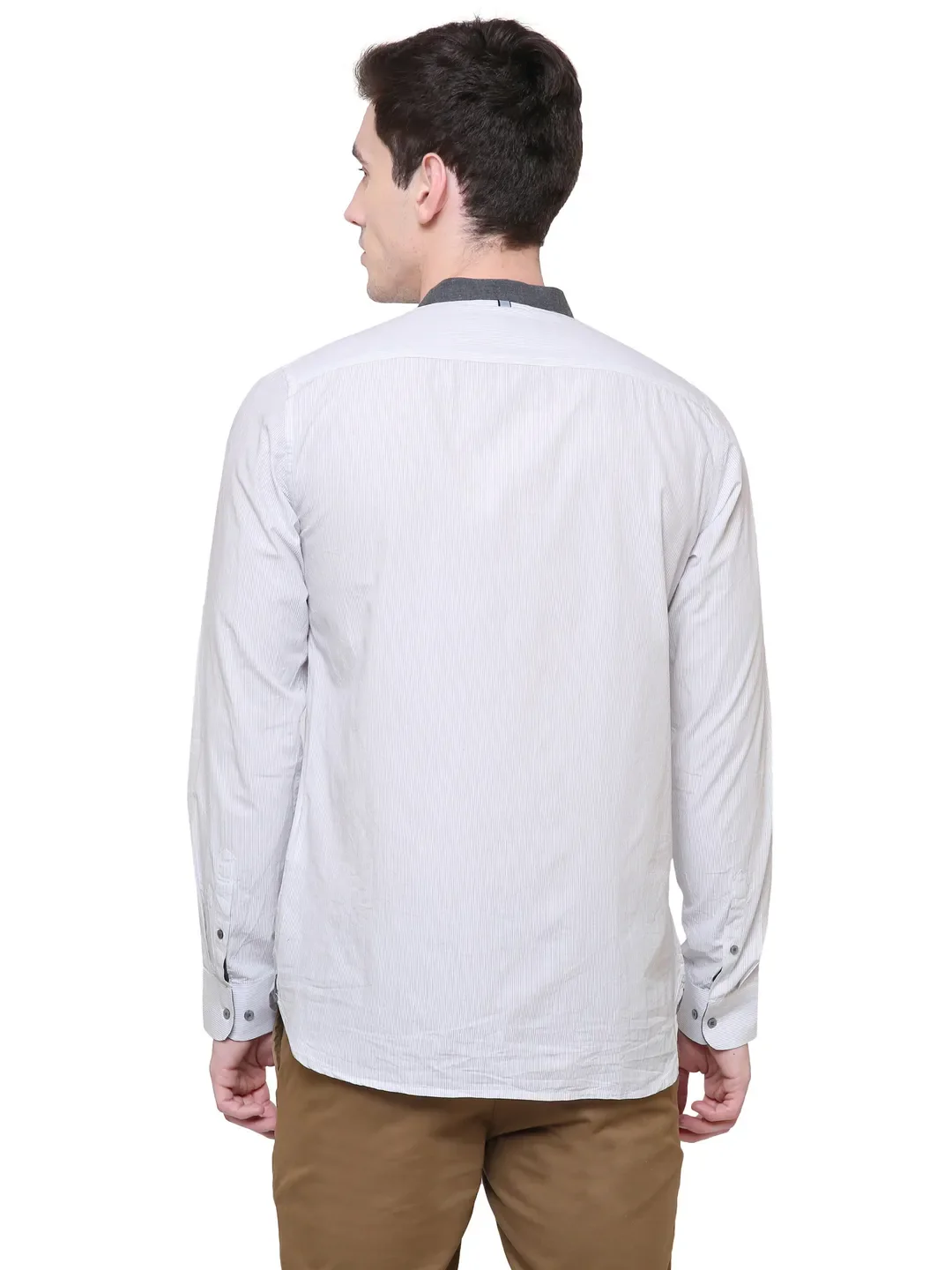 White Slim Straight Fit Mandarin Collar Long Sleeves Cotton Men's Shirt by Being Human Clothing - Image 4