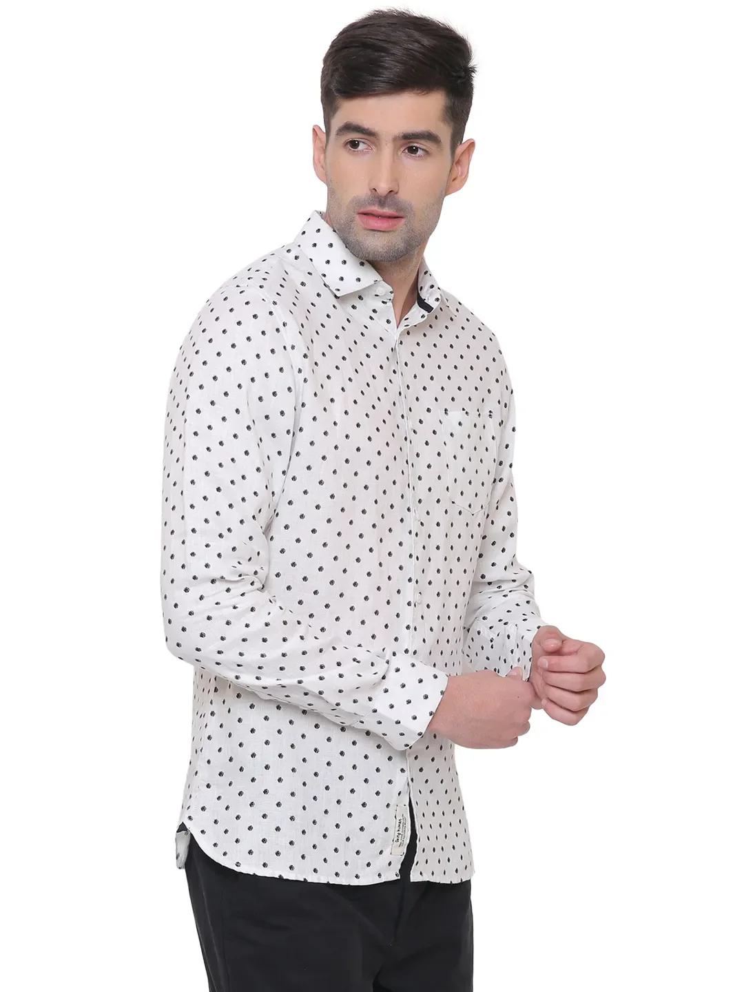 White Slim Straight Fit Regular Collar Long Sleeves Cotton Men's Shirt by Being Human Clothing