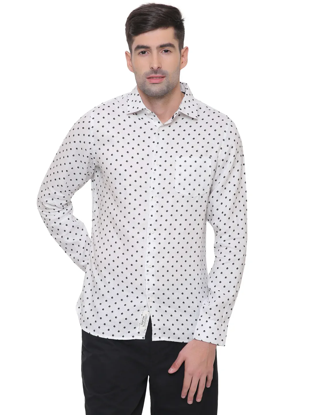 White Slim Straight Fit Regular Collar Long Sleeves Cotton Men's Shirt by Being Human Clothing - Image 2