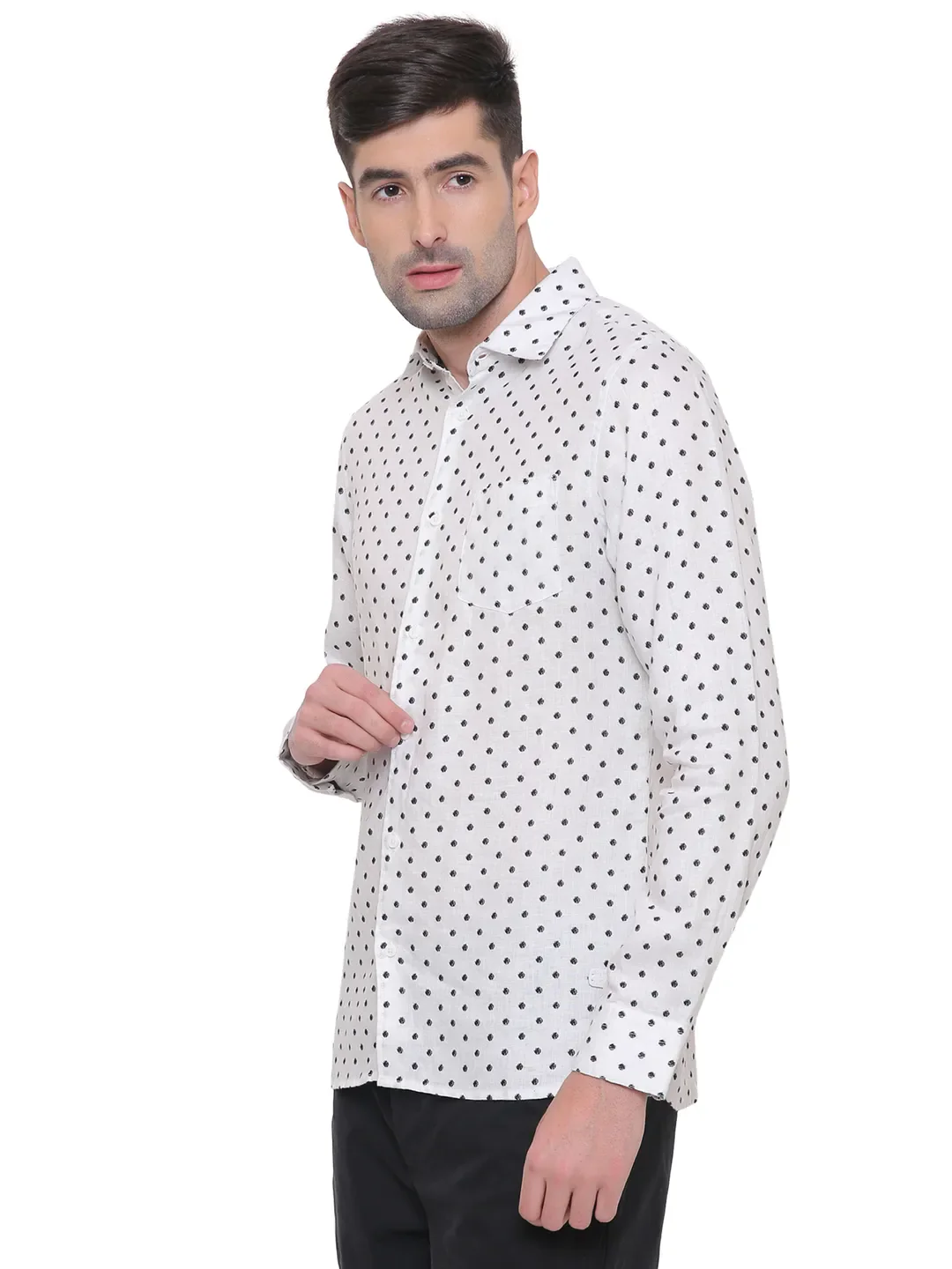 White Slim Straight Fit Regular Collar Long Sleeves Cotton Men's Shirt by Being Human Clothing - Image 3
