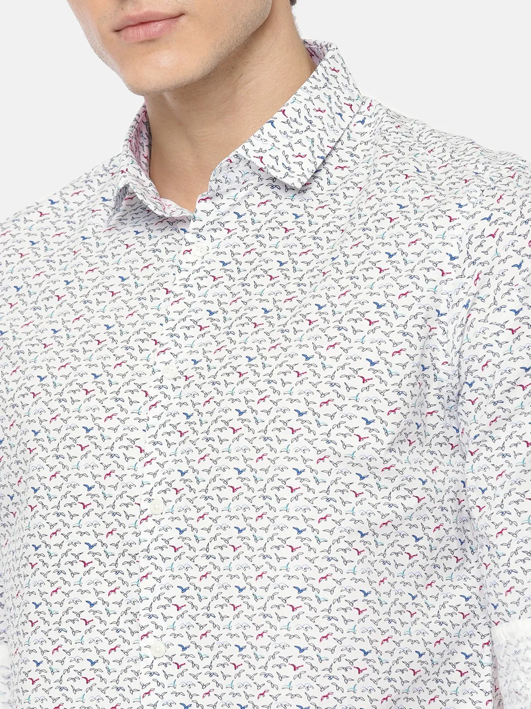 White Slim Straight Fit Regular Collar Long Sleeves Cotton Men's Shirt by Being Human Clothing - Image 5