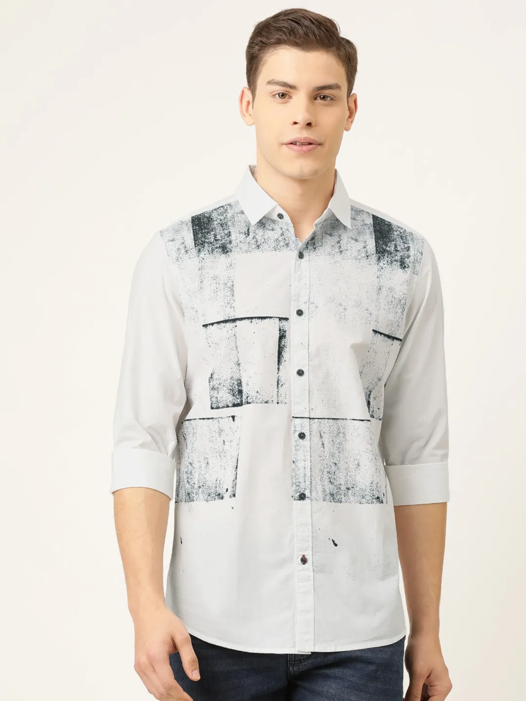 White Slim Straight Fit Regular Collar Long Sleeves Cotton Men's Shirt by Being Human Clothing