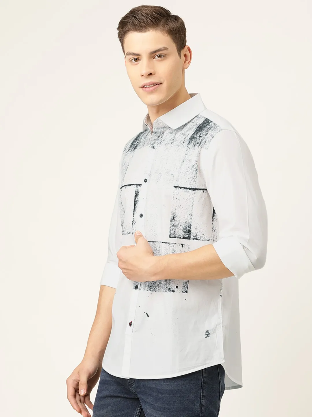 White Slim Straight Fit Regular Collar Long Sleeves Cotton Men's Shirt by Being Human Clothing - Image 2