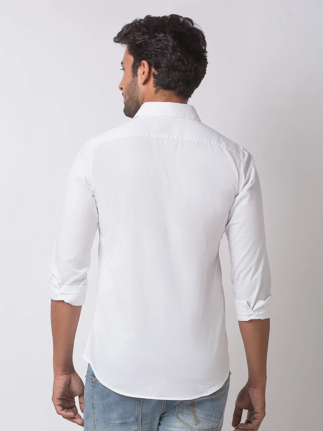 White Slim Straight Fit Regular Collar Long Sleeves Cotton Men's Shirt by Being Human Clothing - Image 4