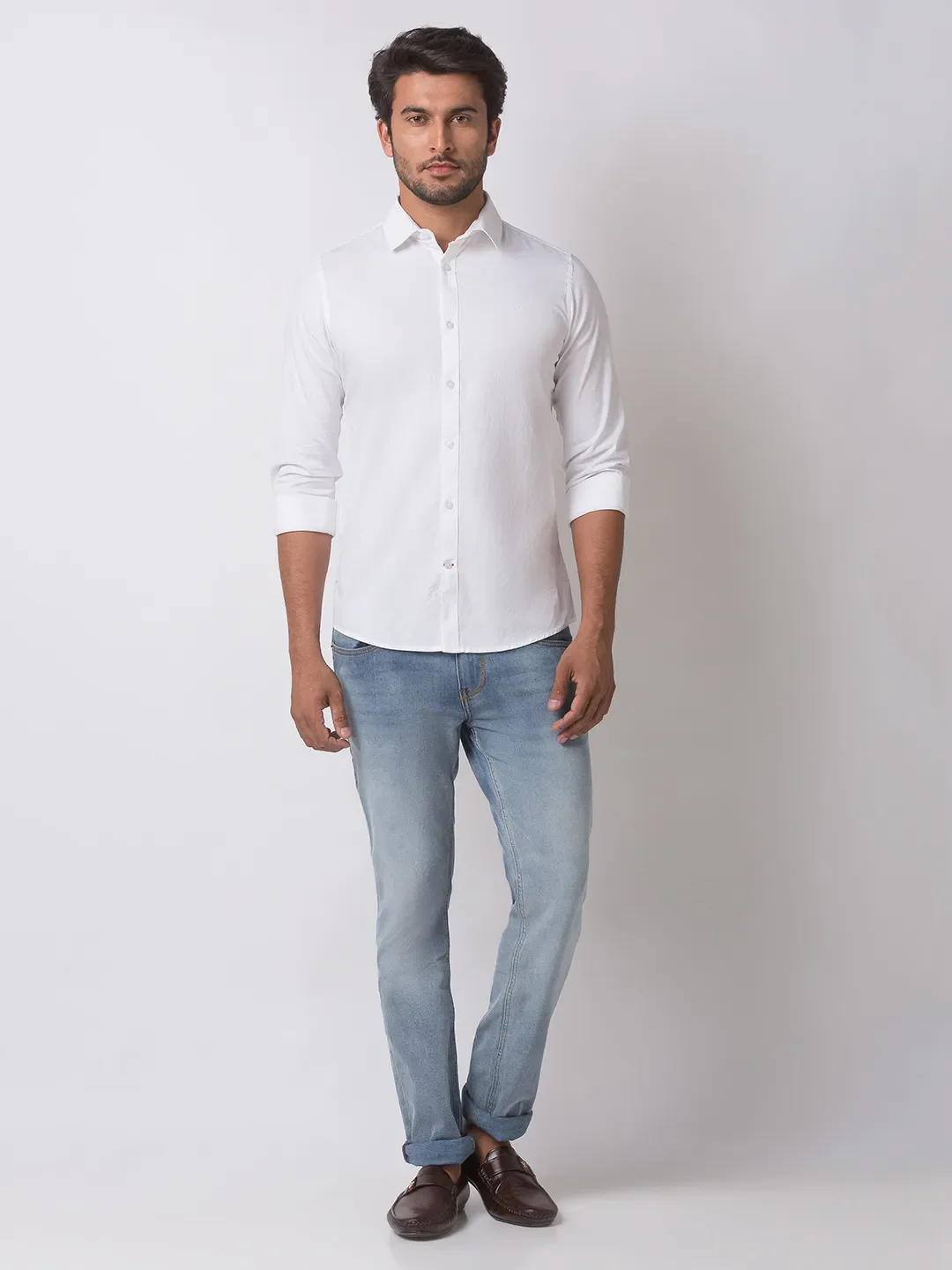 White Slim Straight Fit Regular Collar Long Sleeves Cotton Men's Shirt by Being Human Clothing - Image 5