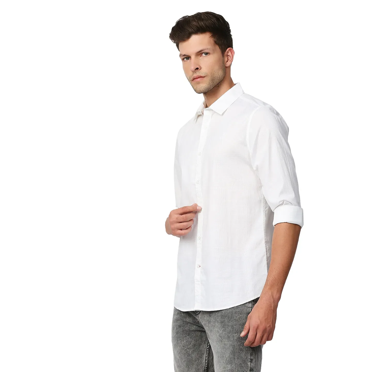 White Slim Straight Fit Regular Collar Long Sleeves Men's Shirt by Being Human Clothing - Image 2