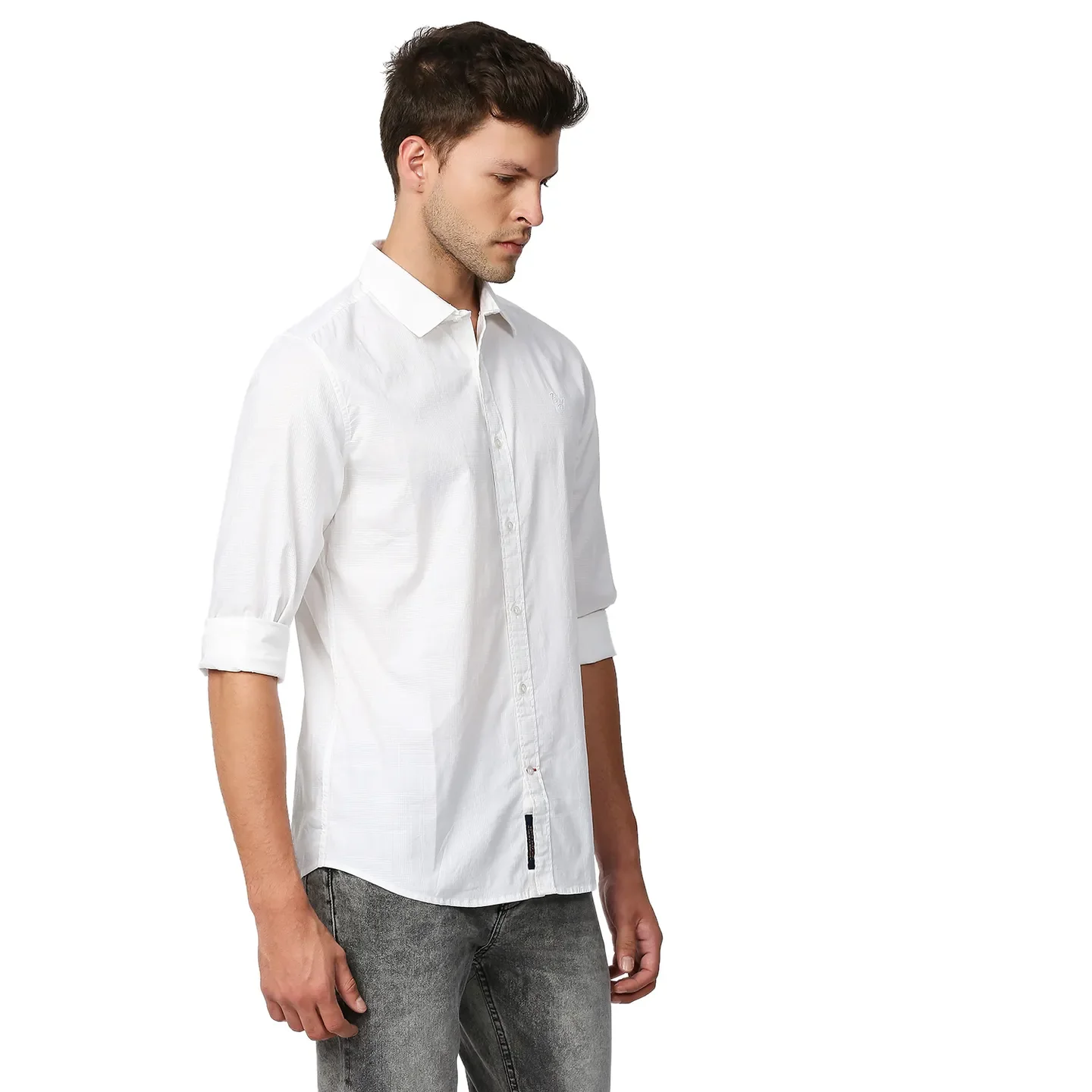White Slim Straight Fit Regular Collar Long Sleeves Men's Shirt by Being Human Clothing - Image 3