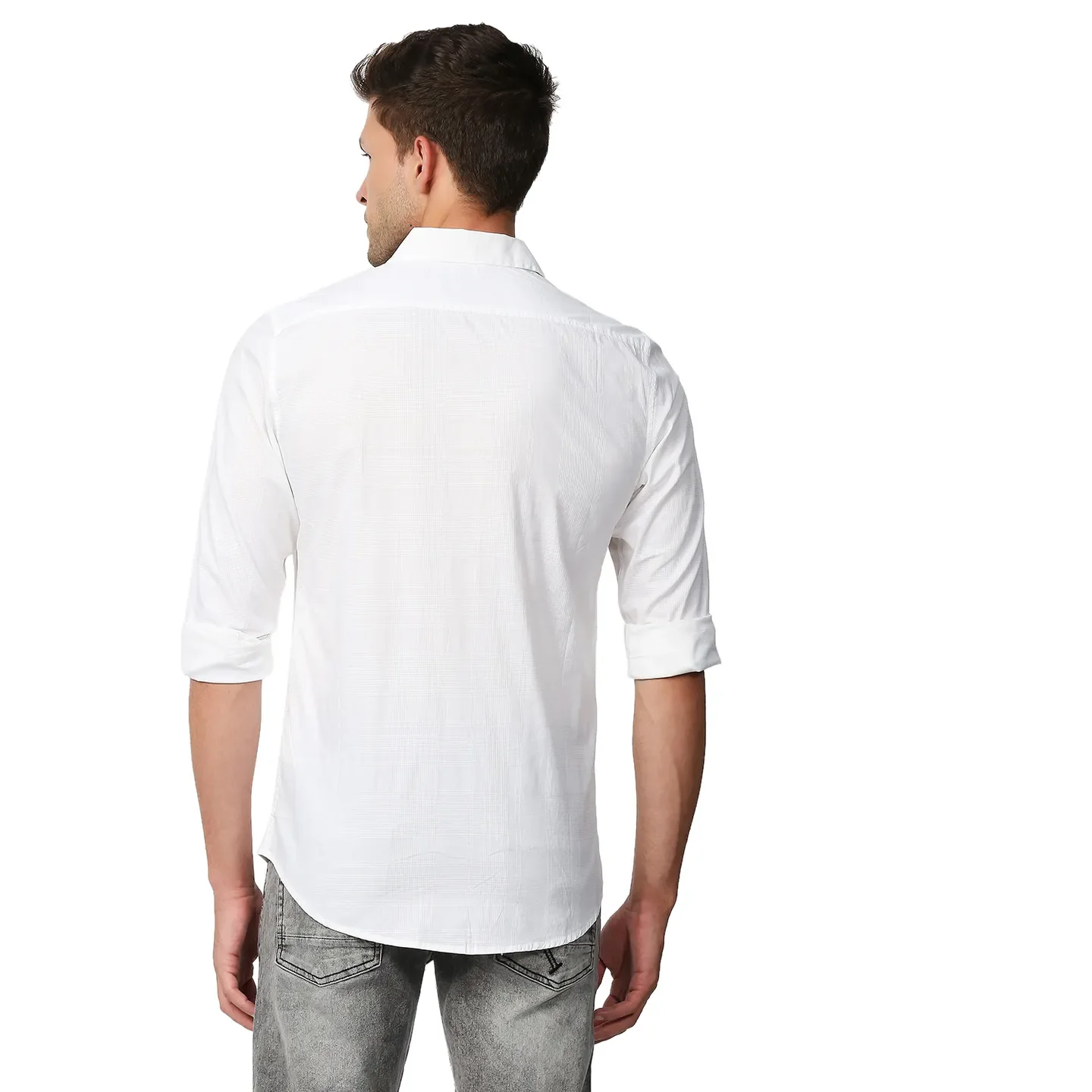 White Slim Straight Fit Regular Collar Long Sleeves Men's Shirt by Being Human Clothing - Image 4