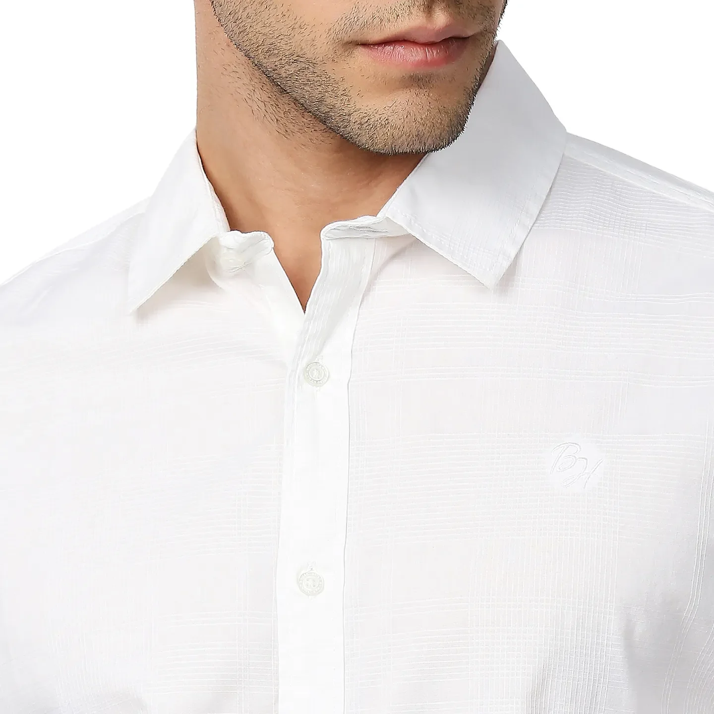 White Slim Straight Fit Regular Collar Long Sleeves Men's Shirt by Being Human Clothing - Image 5