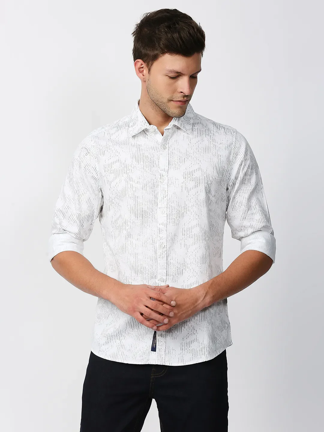 White Slim Straight Fit Regular Collar Long Sleeves Men's Shirt by Being Human Clothing