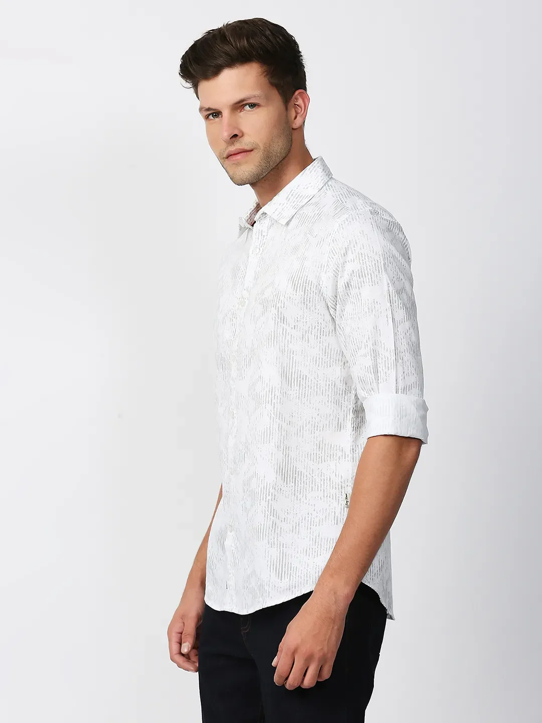White Slim Straight Fit Regular Collar Long Sleeves Men's Shirt by Being Human Clothing - Image 2