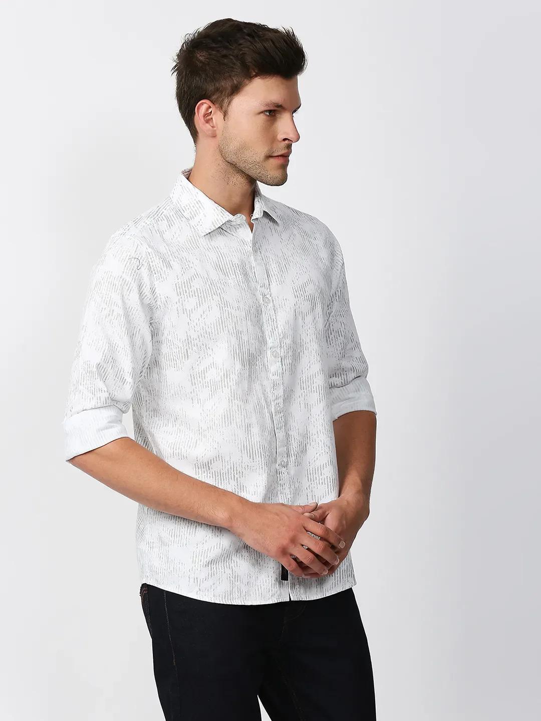 White Slim Straight Fit Regular Collar Long Sleeves Men's Shirt by Being Human Clothing - Image 3