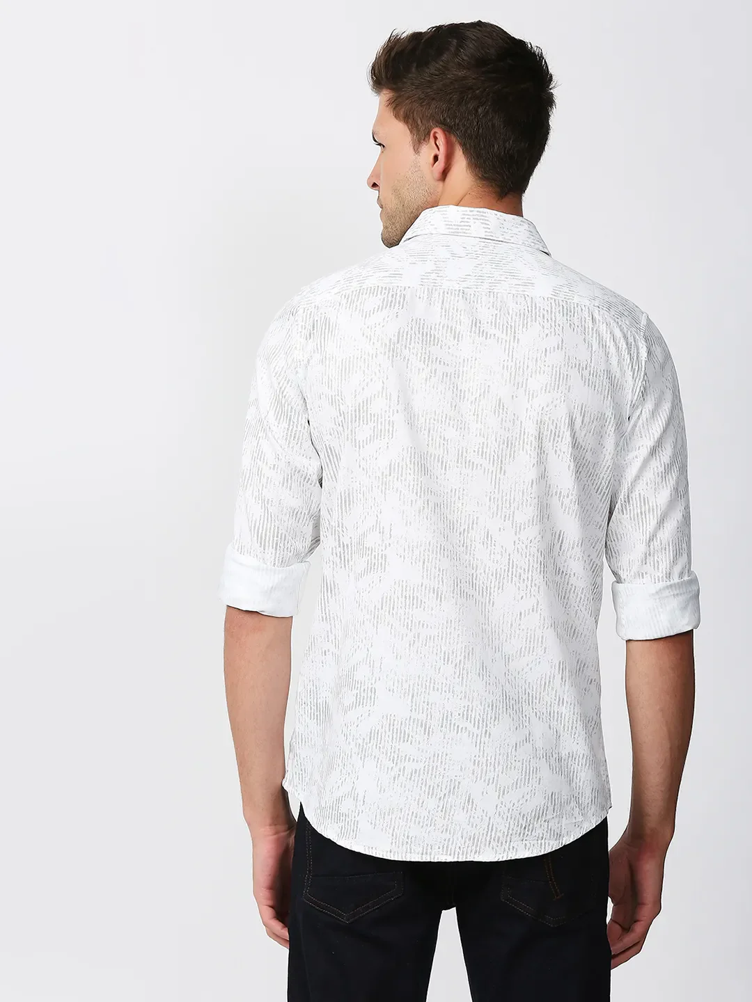 White Slim Straight Fit Regular Collar Long Sleeves Men's Shirt by Being Human Clothing - Image 4